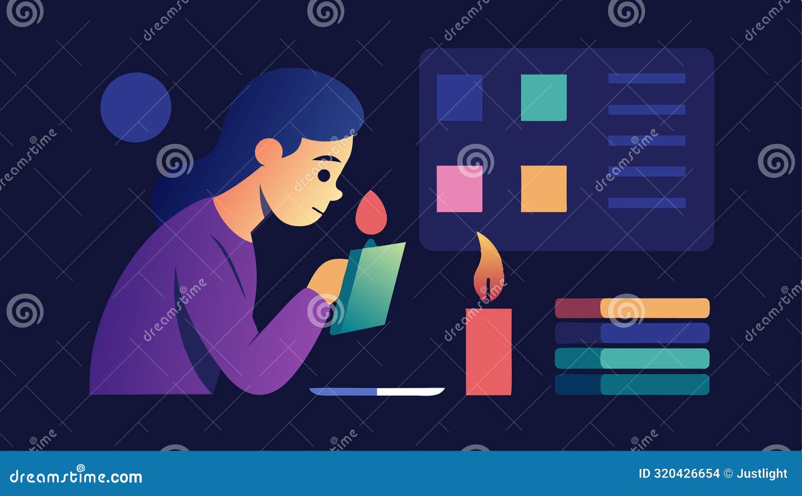 under the faint flicker of candlelight the digital nomad huddles in quiet contemplation seeking the perfect font and