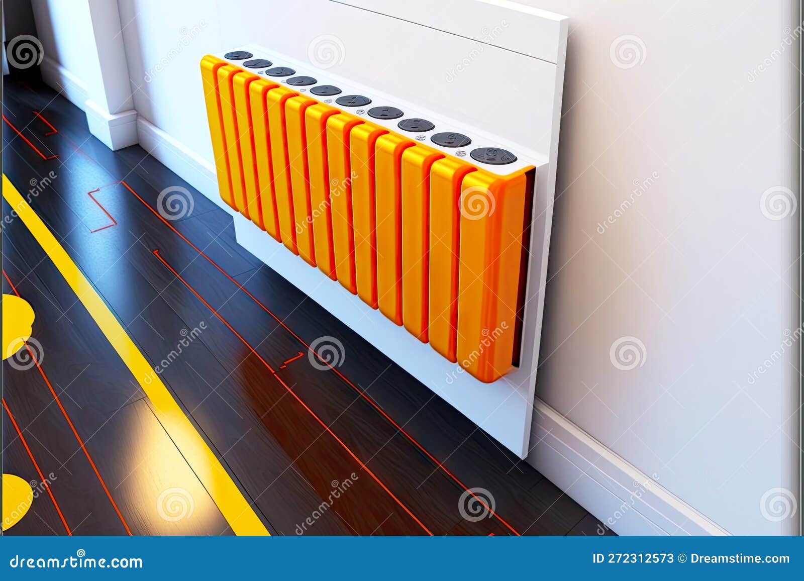 Underfloor Heating Radiator with Controls on End Panel Stock Image