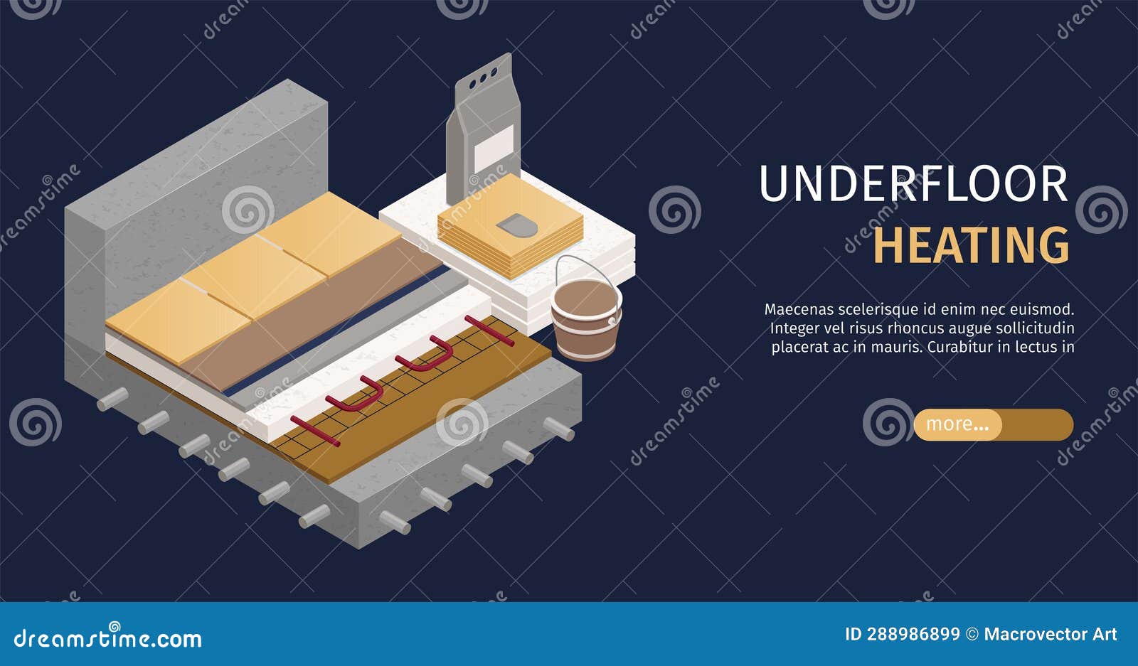 Underfloor Heating System Composition with Flooring Layers Cut Vector