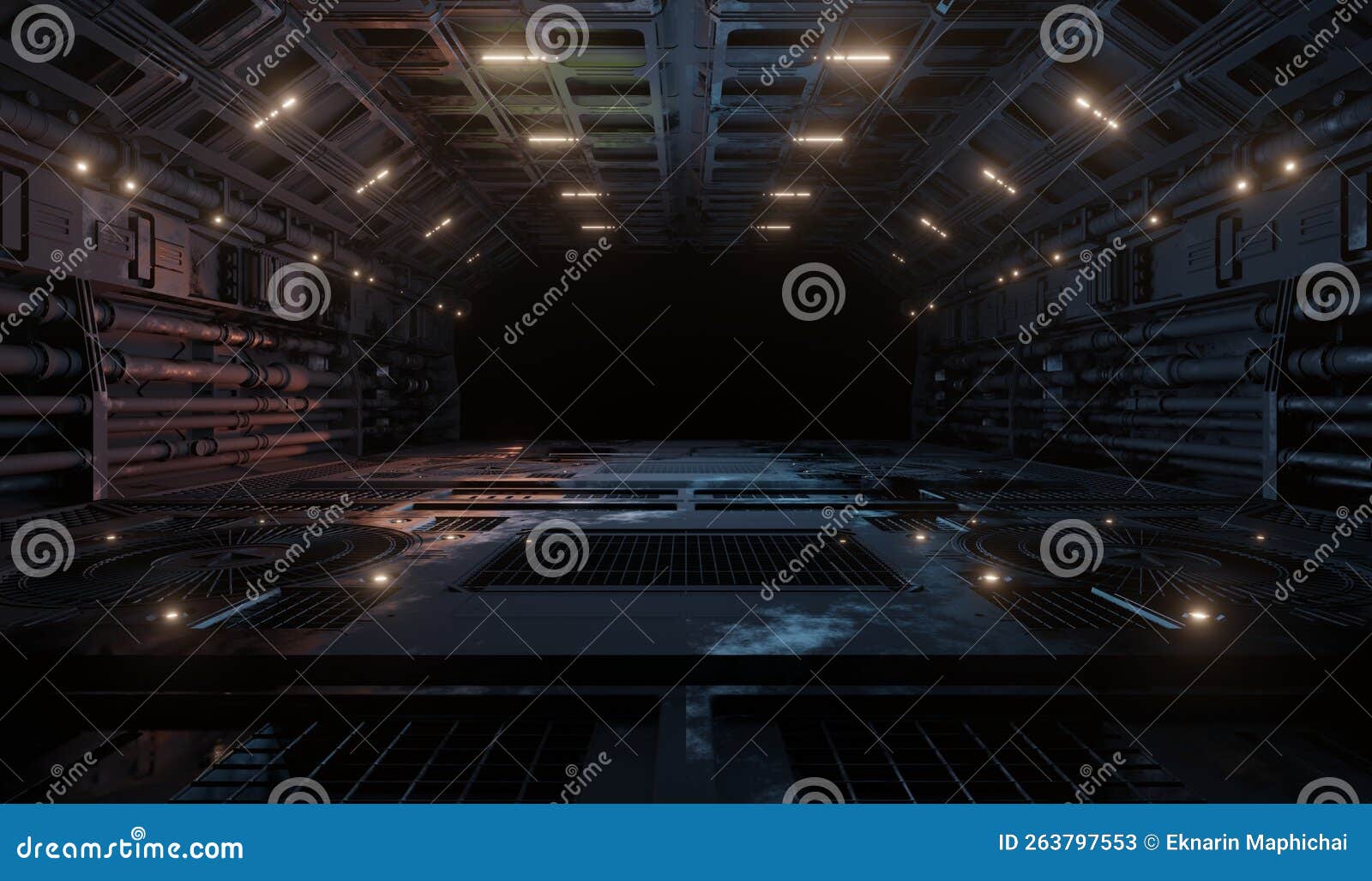 Underground Control Room Interior in Dark Scene Stock Illustration Illustration of central