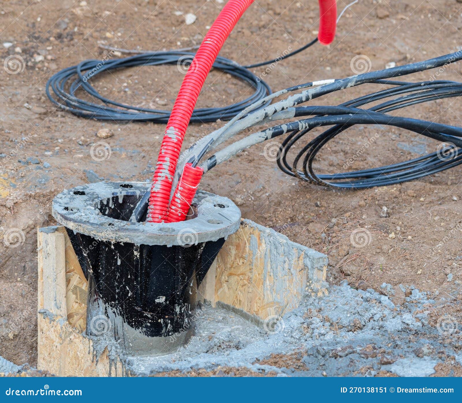 Underground Electric Cable Infrastructure Installation Stock Image