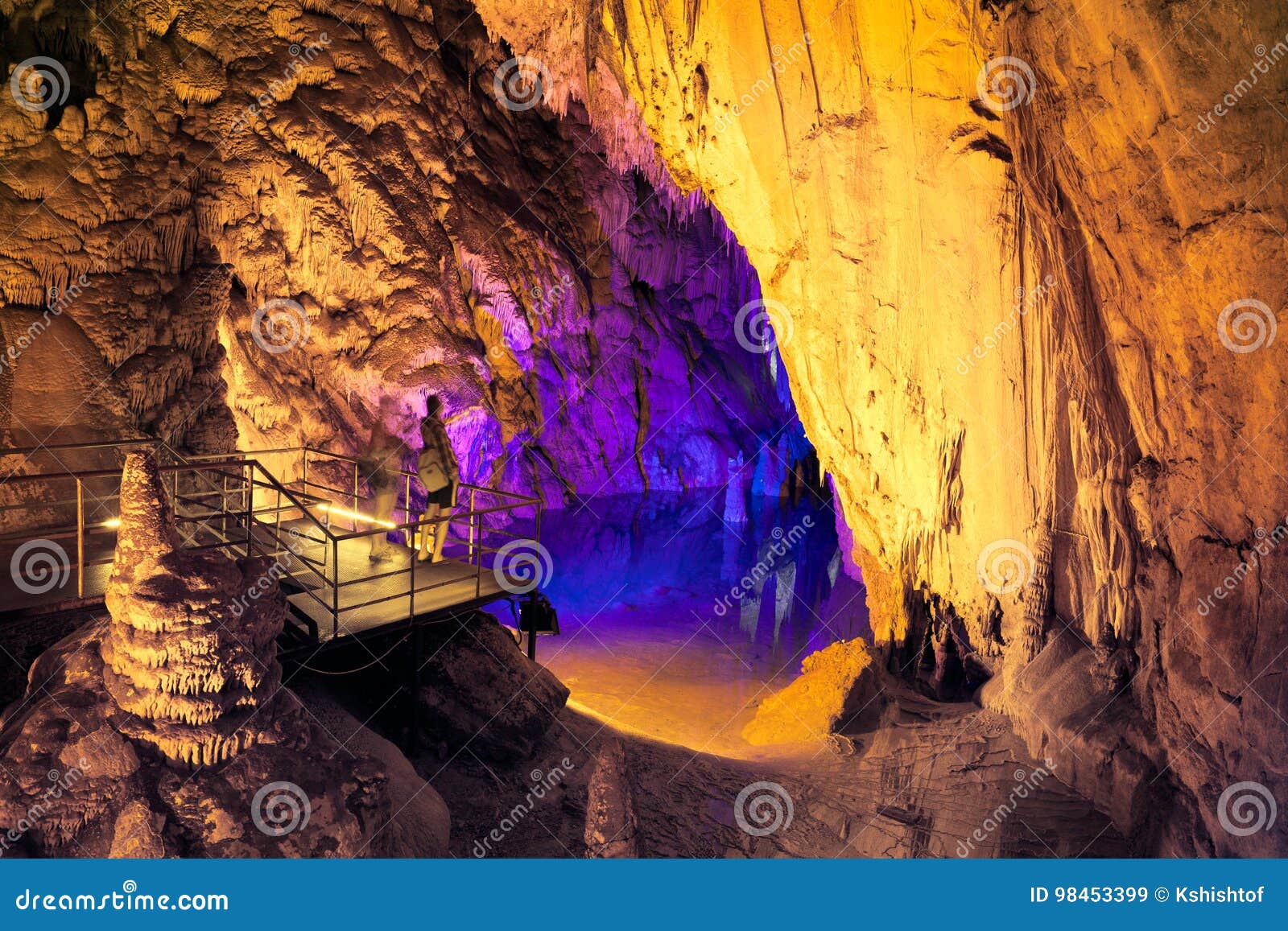 underground lake in dim cave