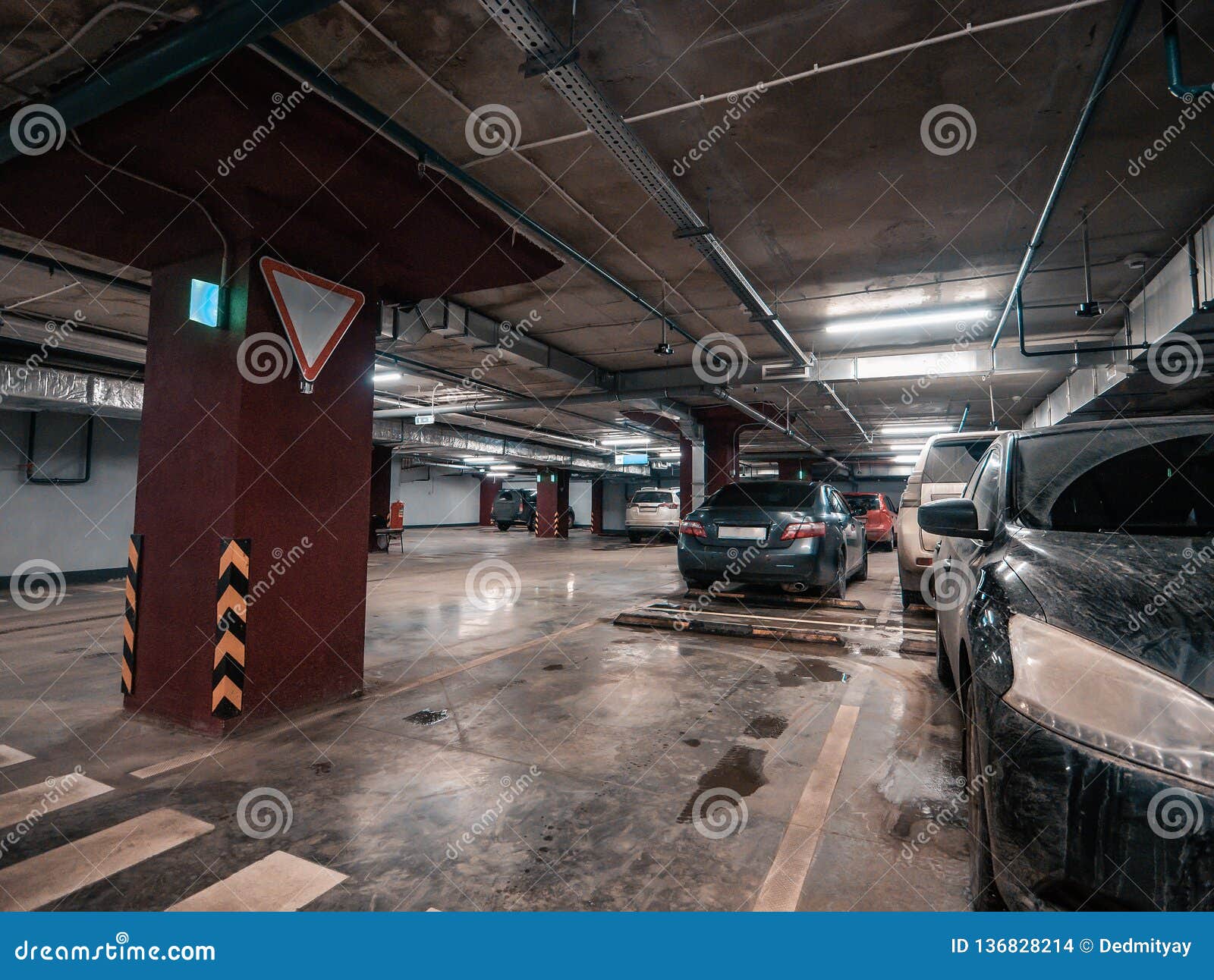 Underground Public Garage Parking With Cars Stock Phot