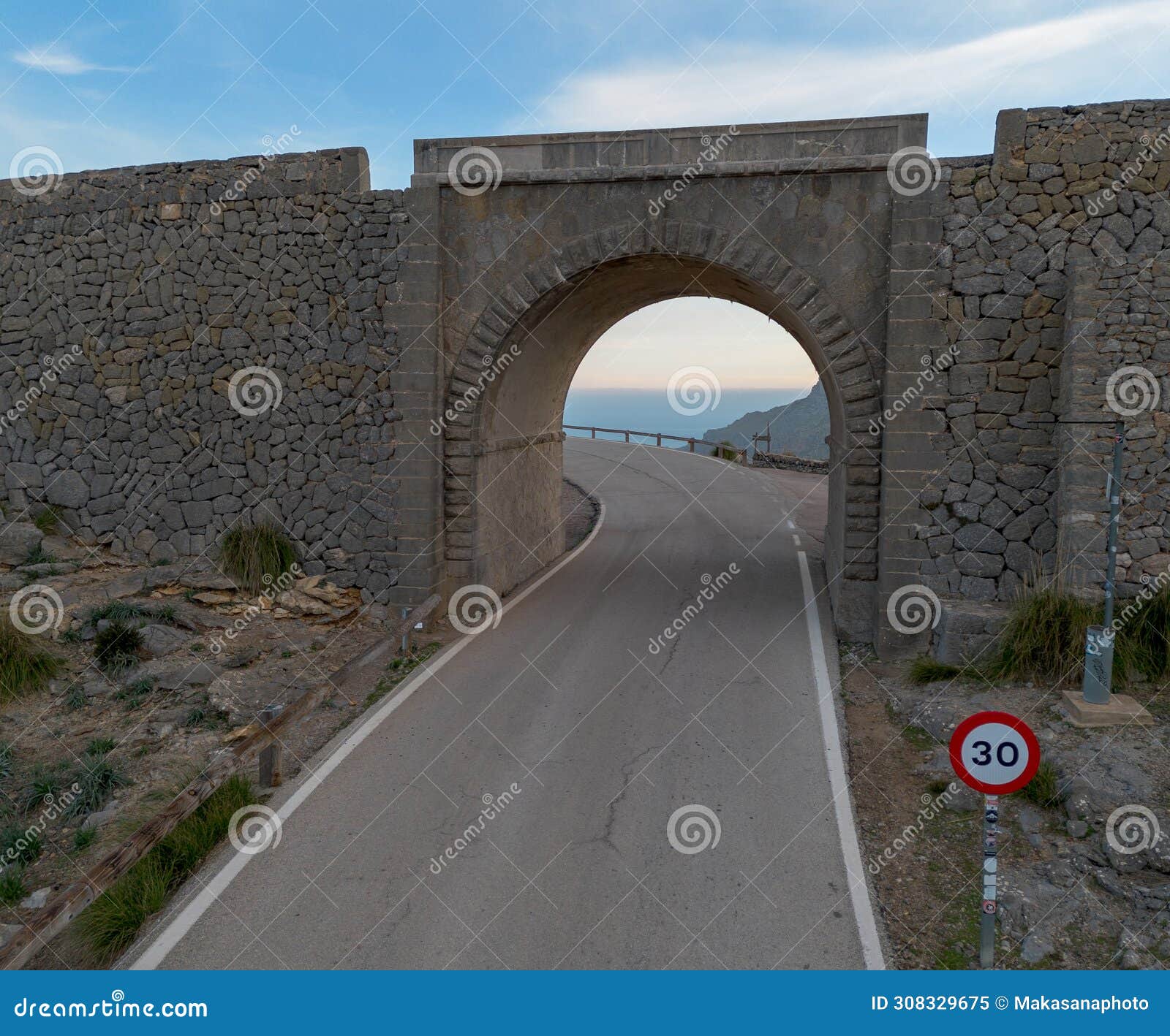 underpass of the famous nus de sa corbata hairpin turn on the serra de tramuntana highway in the mountains of northern mallorca