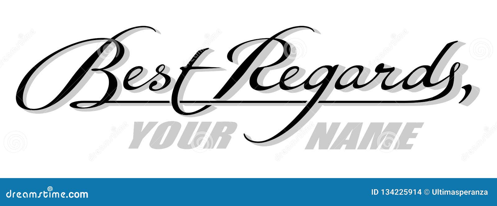 Underscore Handwritten Text `Best Regards` with Shadow. Hand Drawn