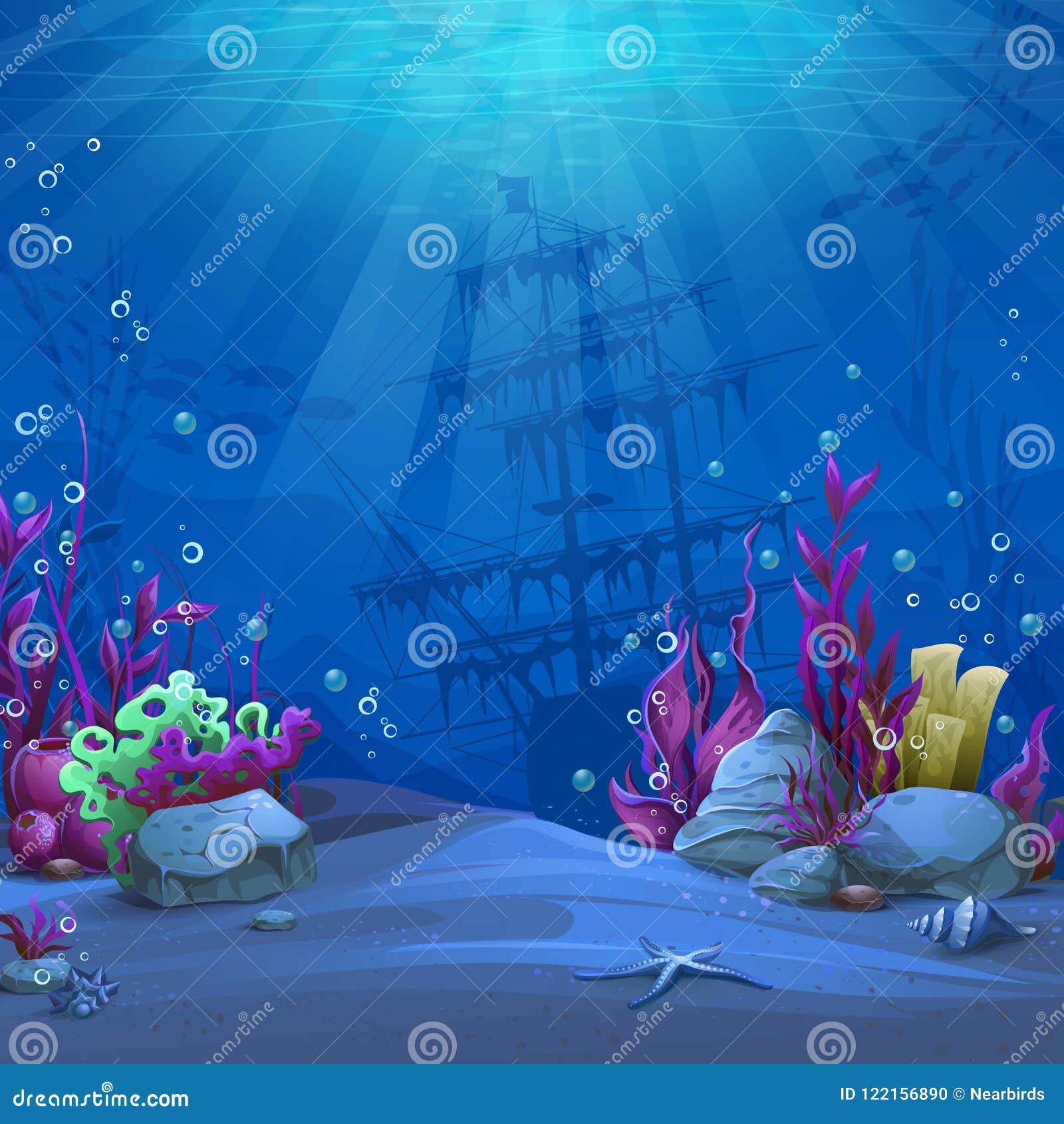 Undersea World in Blue Theme Stock Vector - Illustration of exotic, ocean:  122156890