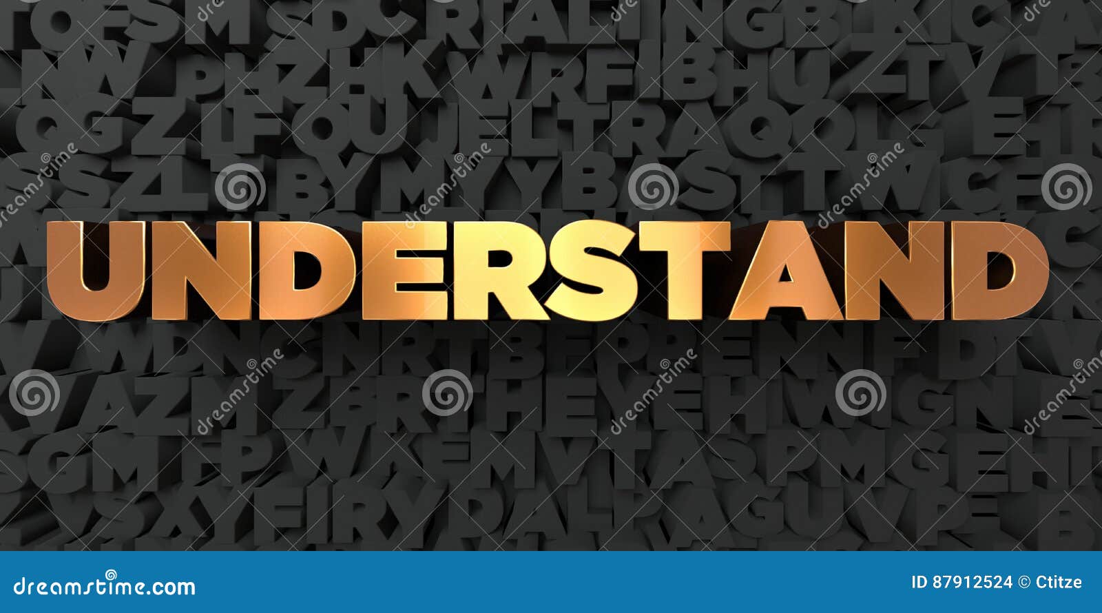 understand - gold text on black background - 3d rendered royalty free stock picture