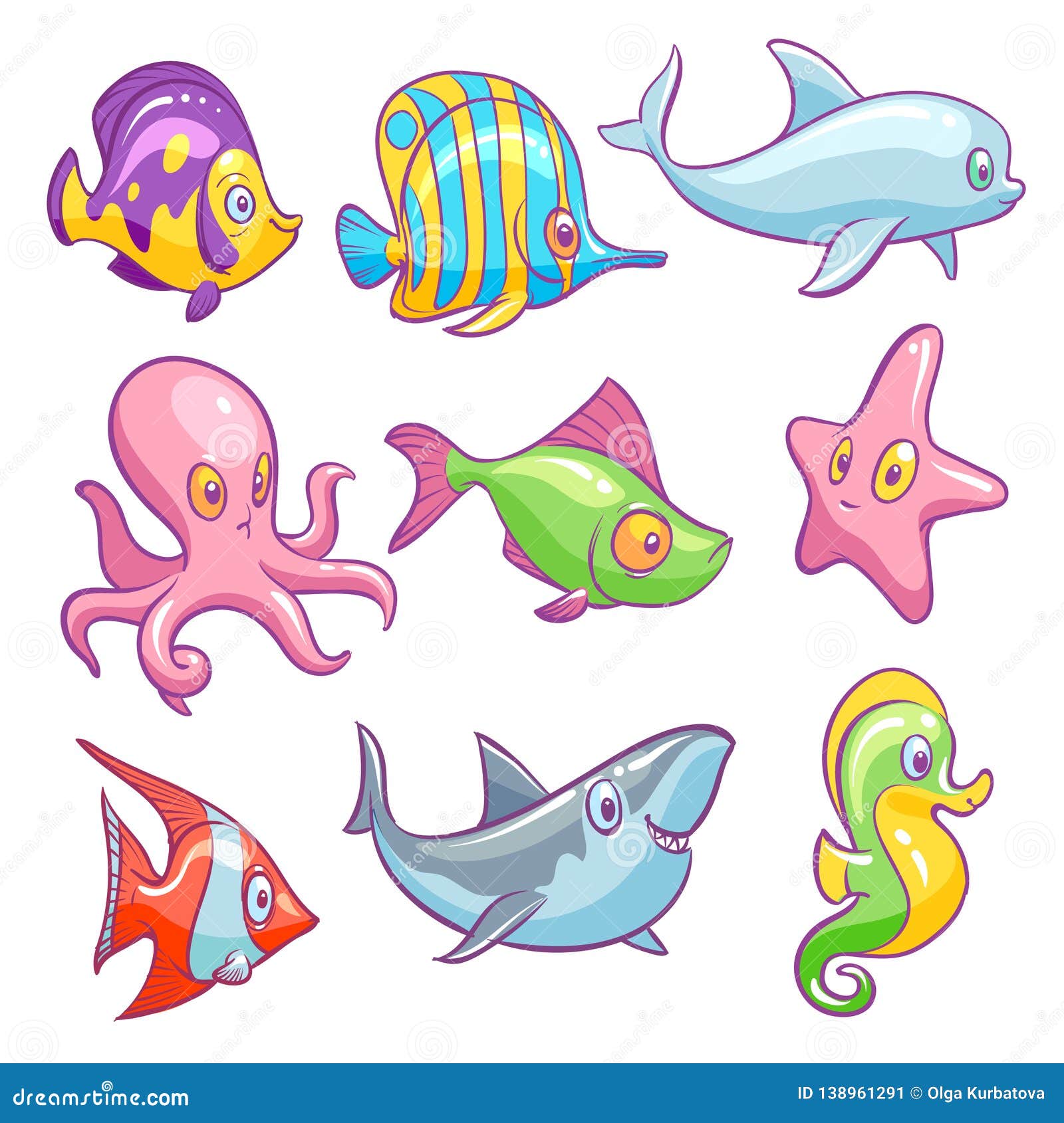 Underwater Animals. Cute Sea Tropical Fishes Funny Ocean Underwater Animal  Kids Vector Isolated Set Stock Vector - Illustration of child, aqua:  138961291