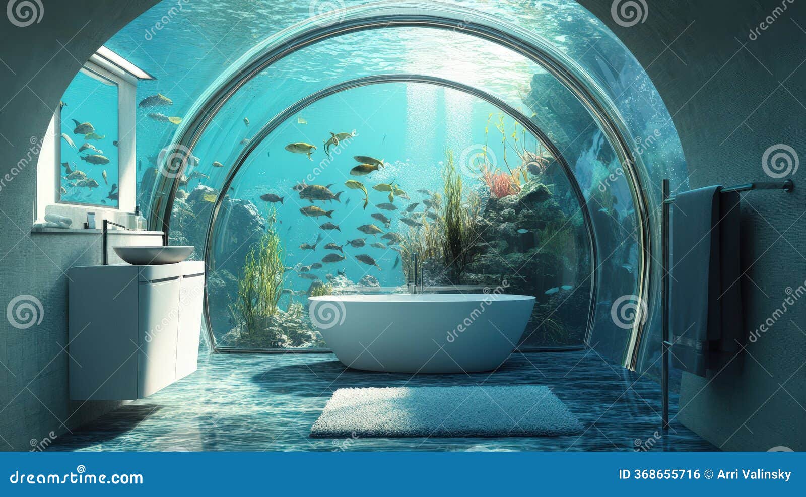 Underwater Bathroom Design Featuring Fish and Coral Stock Photo - Image of  rocks, design: 368655716, image size:1600x987