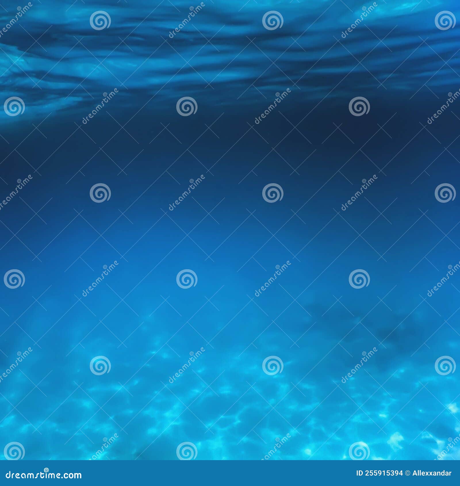 Underwater Blue Ocean, Sandy Sea Bottom Underwater Stock Photo Image