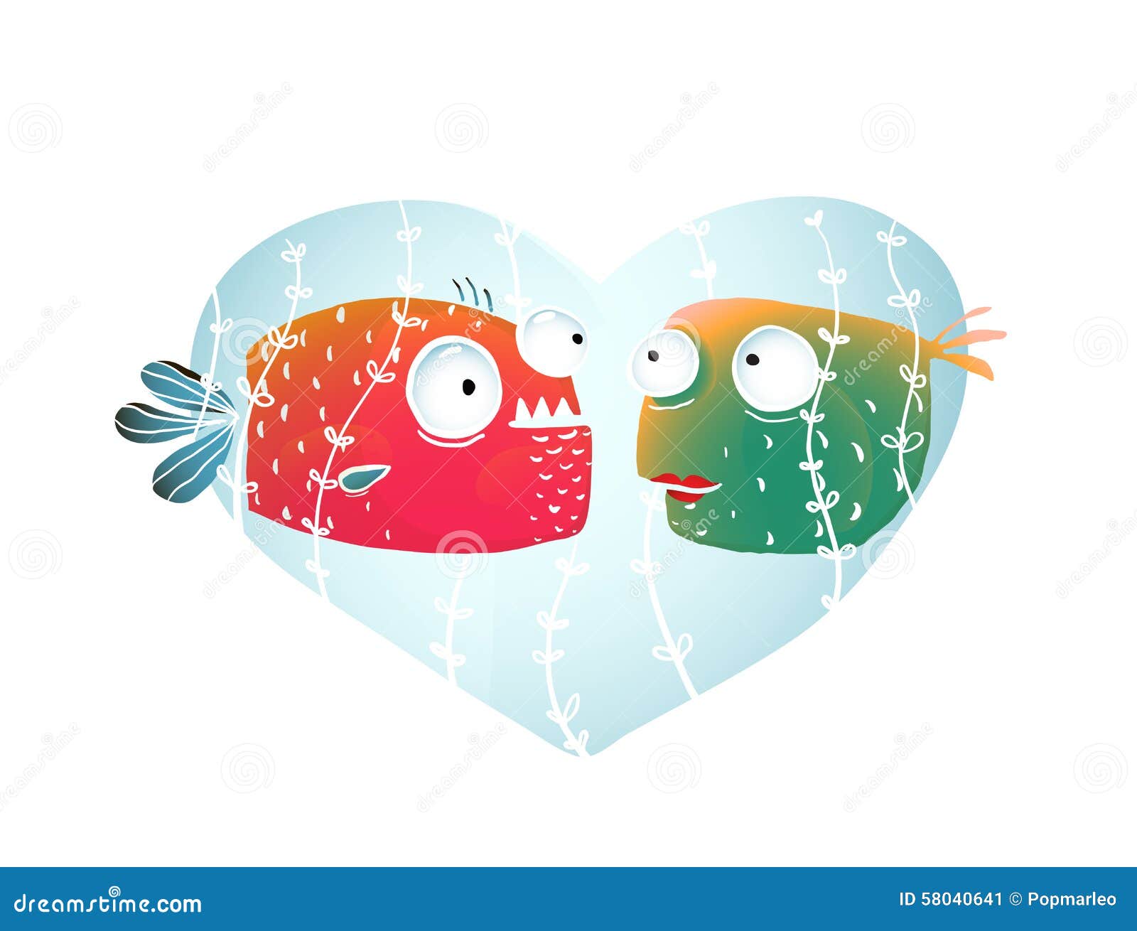 Download Underwater Cartoon Fish In Love With Blue Heart Stock Vector - Illustration of childish, aquatic ...