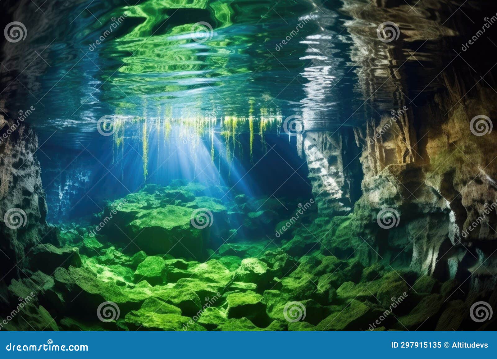 An Underwater Cave System with Divergent Passages Stock Image Image