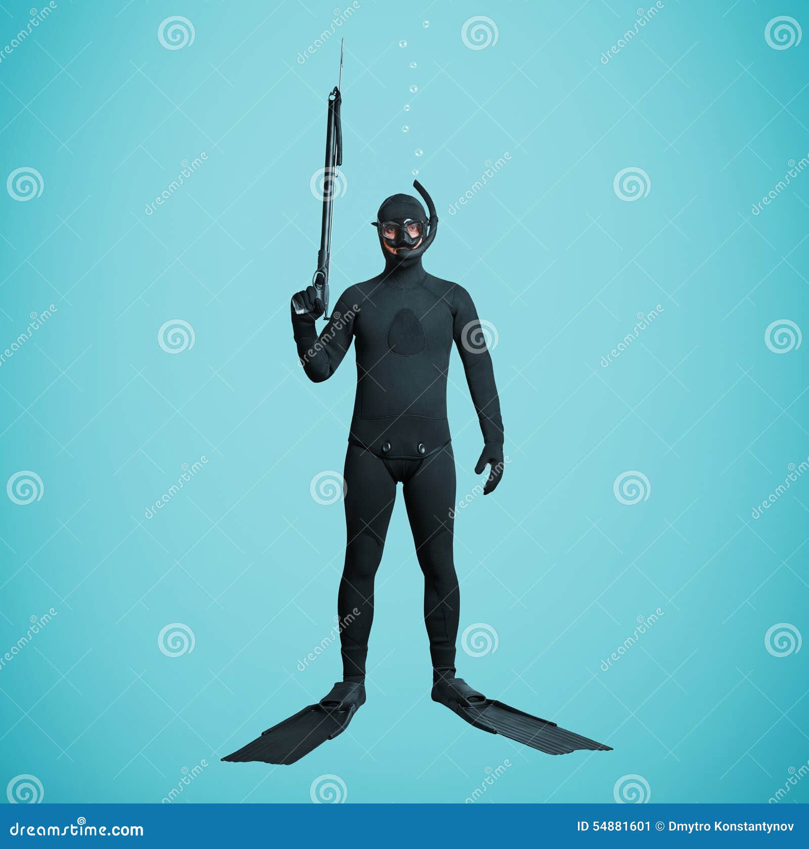 Underwater Fisherman in Full Equipment Stock Image - Image of extreme,  swimming: 54881601