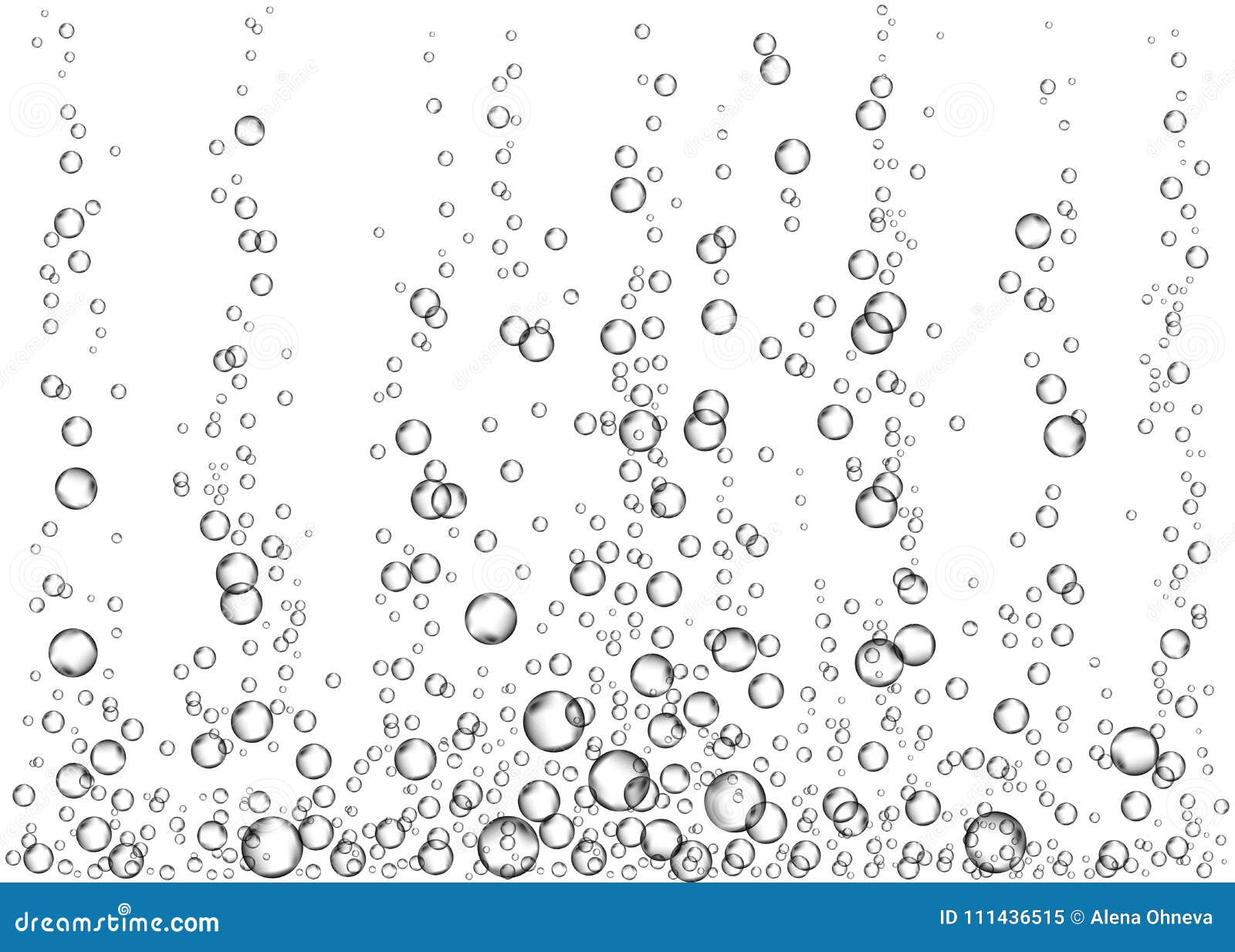 underwater fizzing air bubbles or soda pop on white background