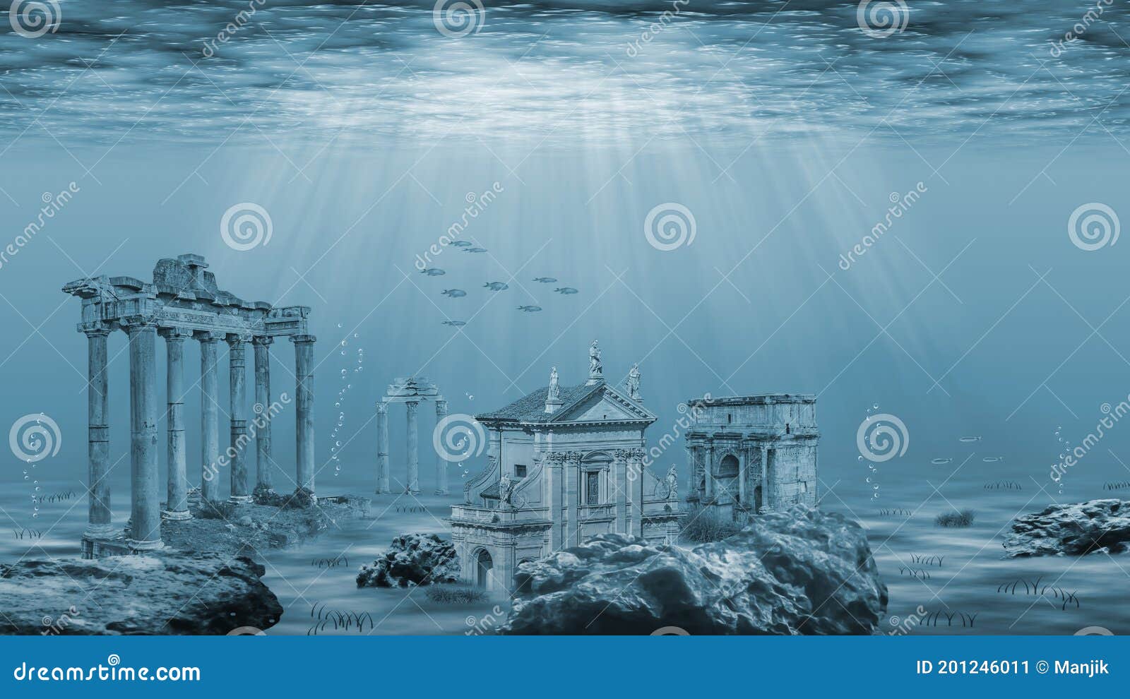 underwater landscape with ruins