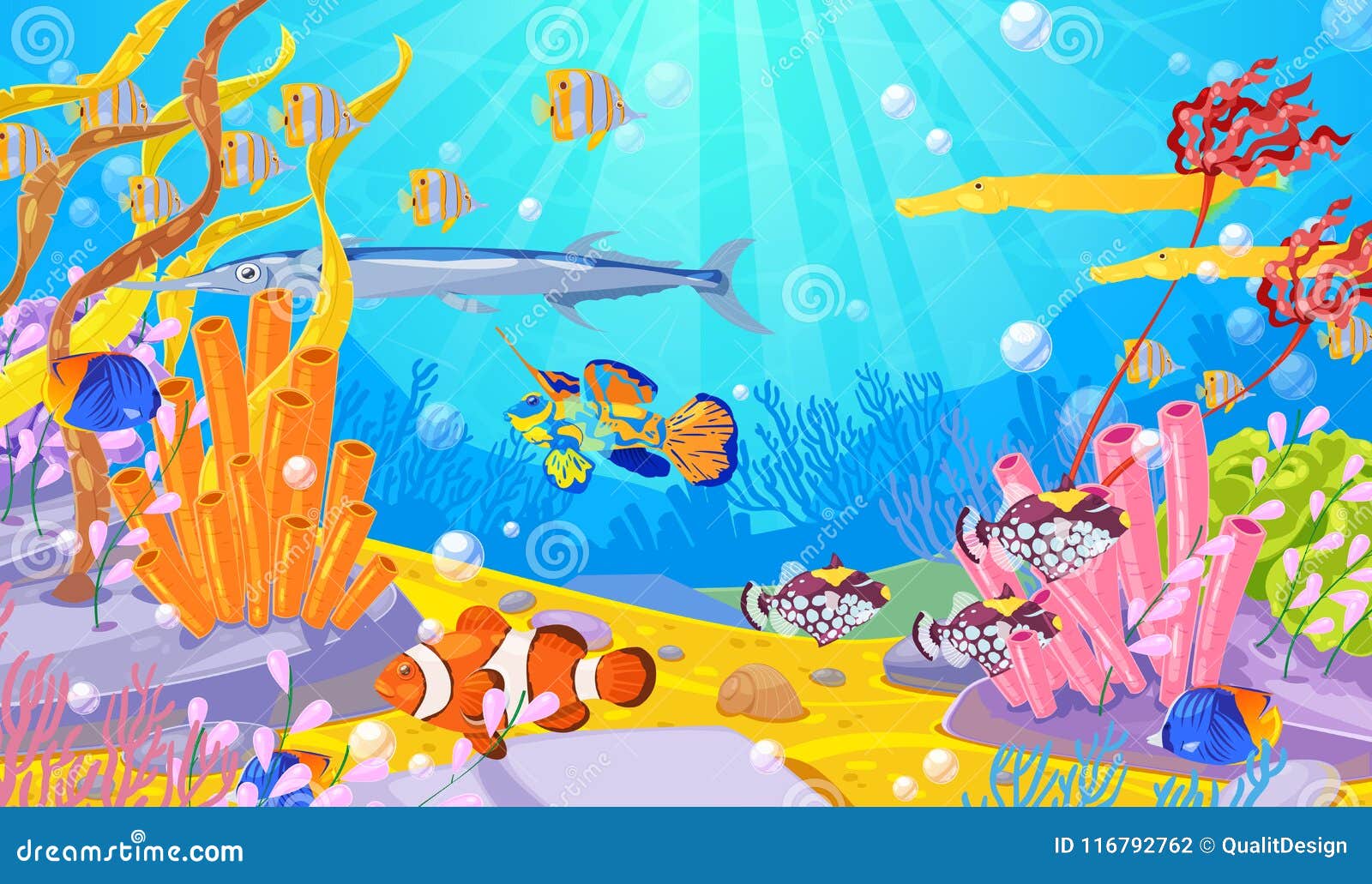 Ambesonne Underwater Table Runner 16 X 120 Multicolor Childish Fishes Waves Starfish Cartoon Swimming Deep Sea Marine Life Creatures Dining Room Kitchen Rectangular Runner