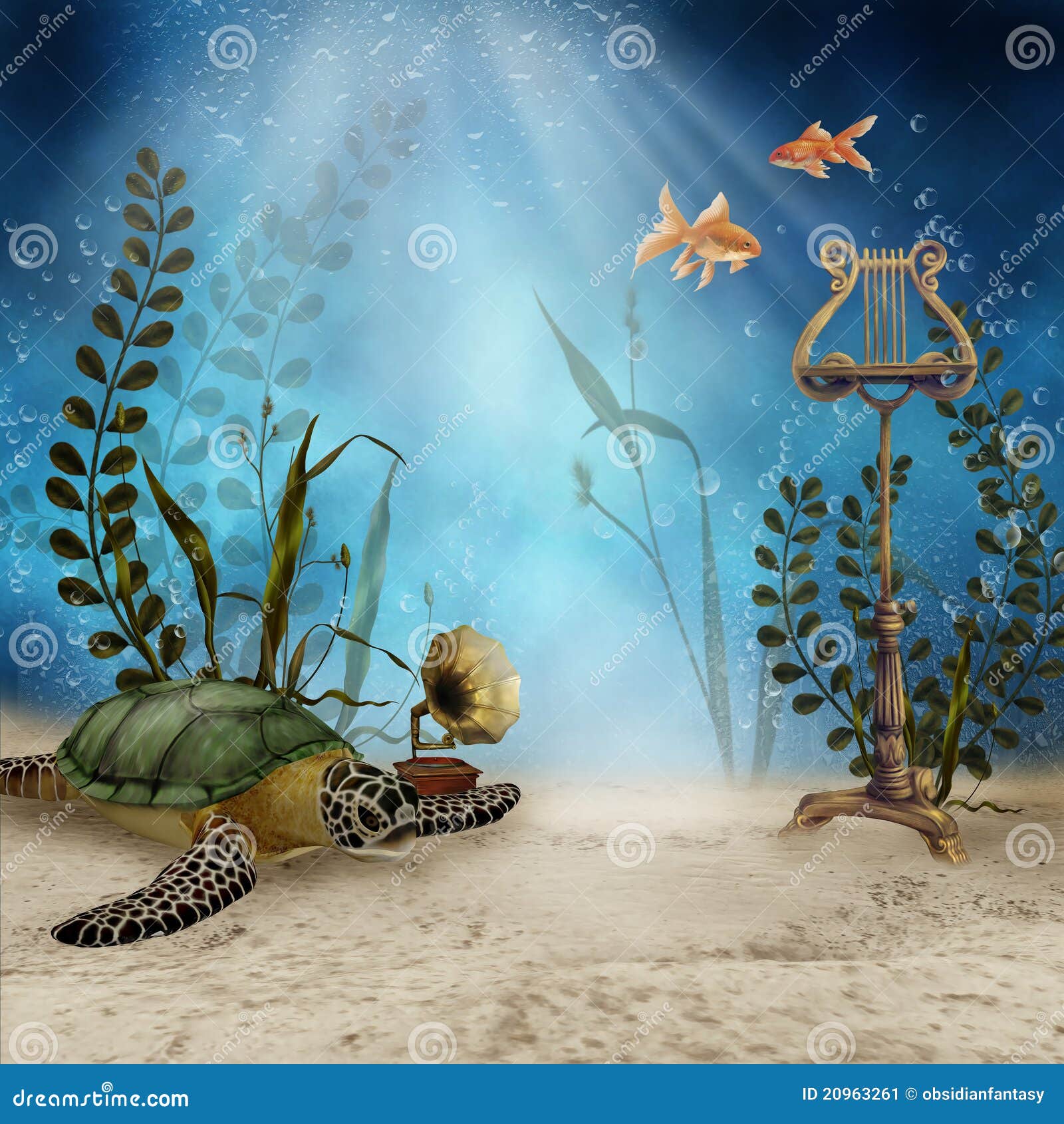 Underwater Music Instruments Stock Illustration Illustration of fantasy, sand 20963261