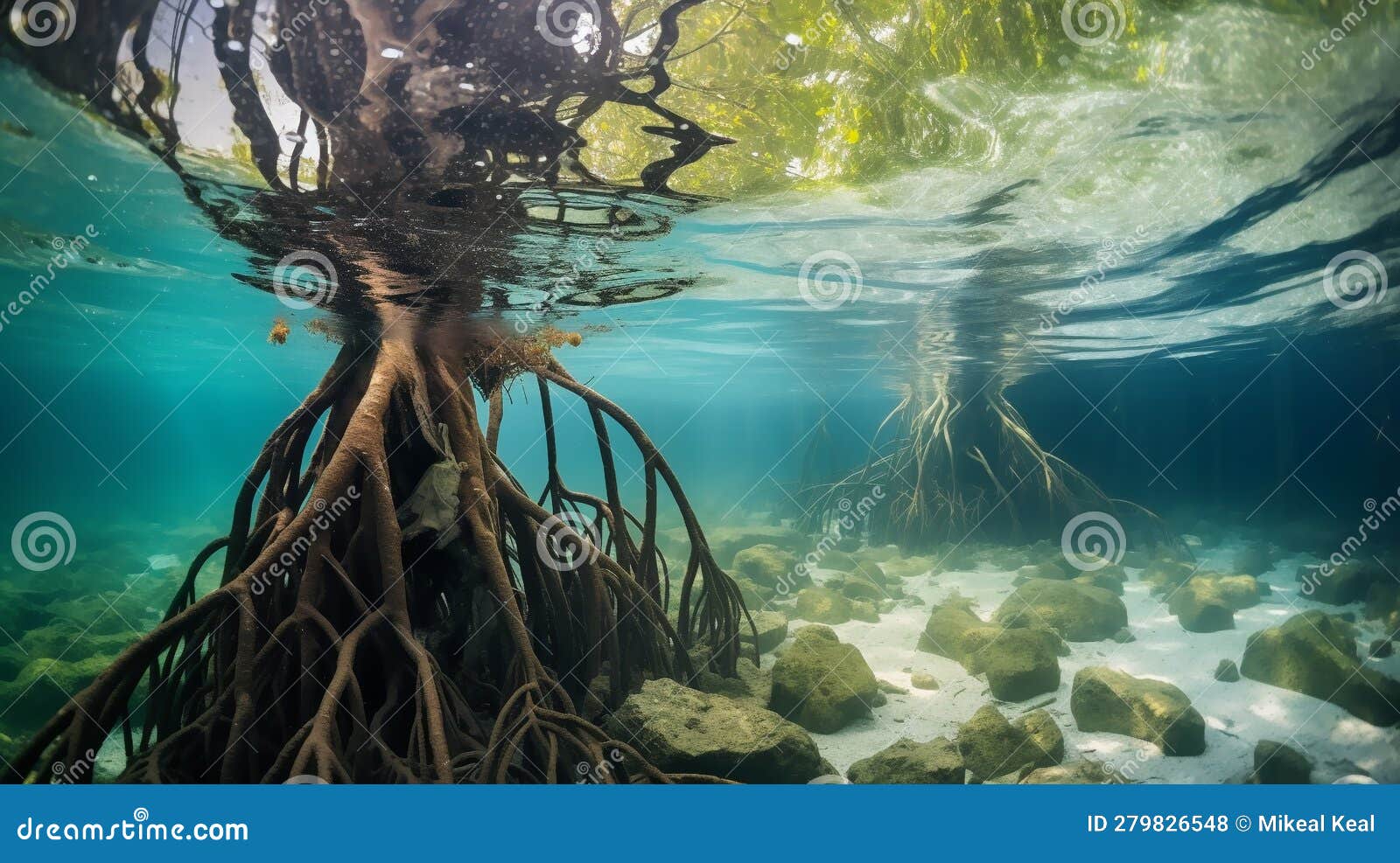 Underwater Photograph of a Tropical Mangrove Trees Roots, Above and ...