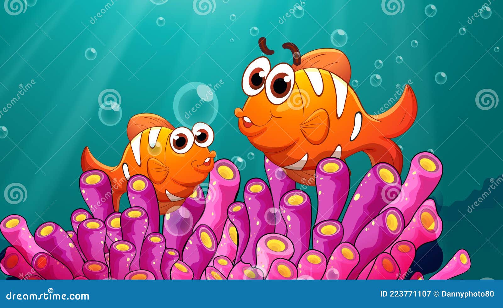 Underwater Scene with Clownfish Cartoon Character and Tropical Coral Reef  Stock Vector - Illustration of blank, nature: 223771107