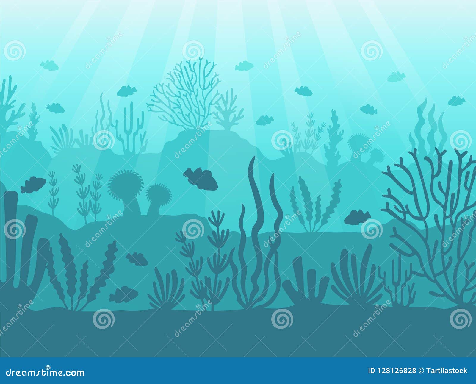 underwater seascape. ocean coral reef, deep sea bottom and swimming under water. marine corals background 