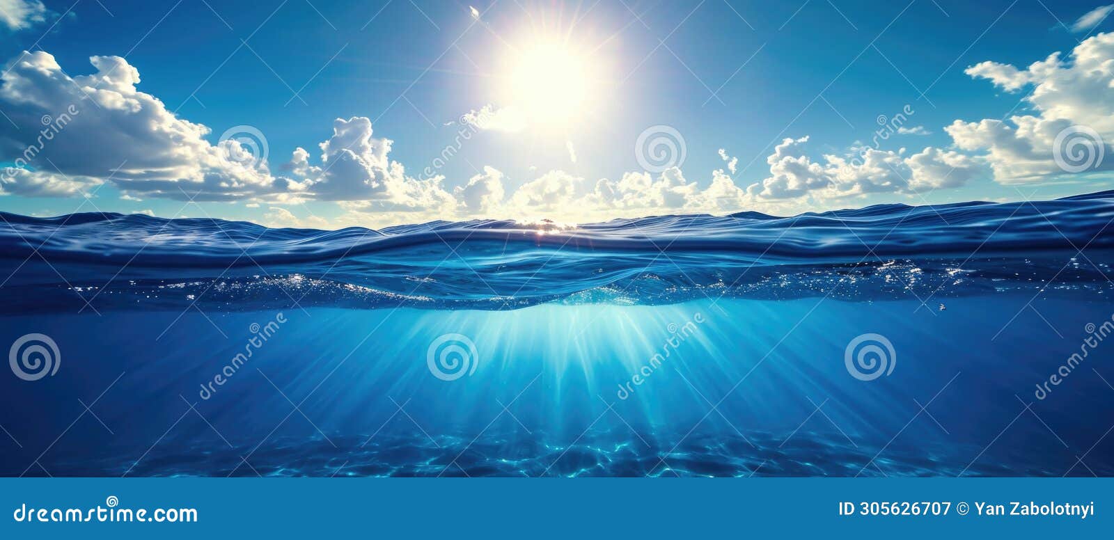 Underwater Split Shot Capturing Tranquil Sea and Sunny Sky in Harmony Stock  Illustration - Illustration of crystal, split: 305626707