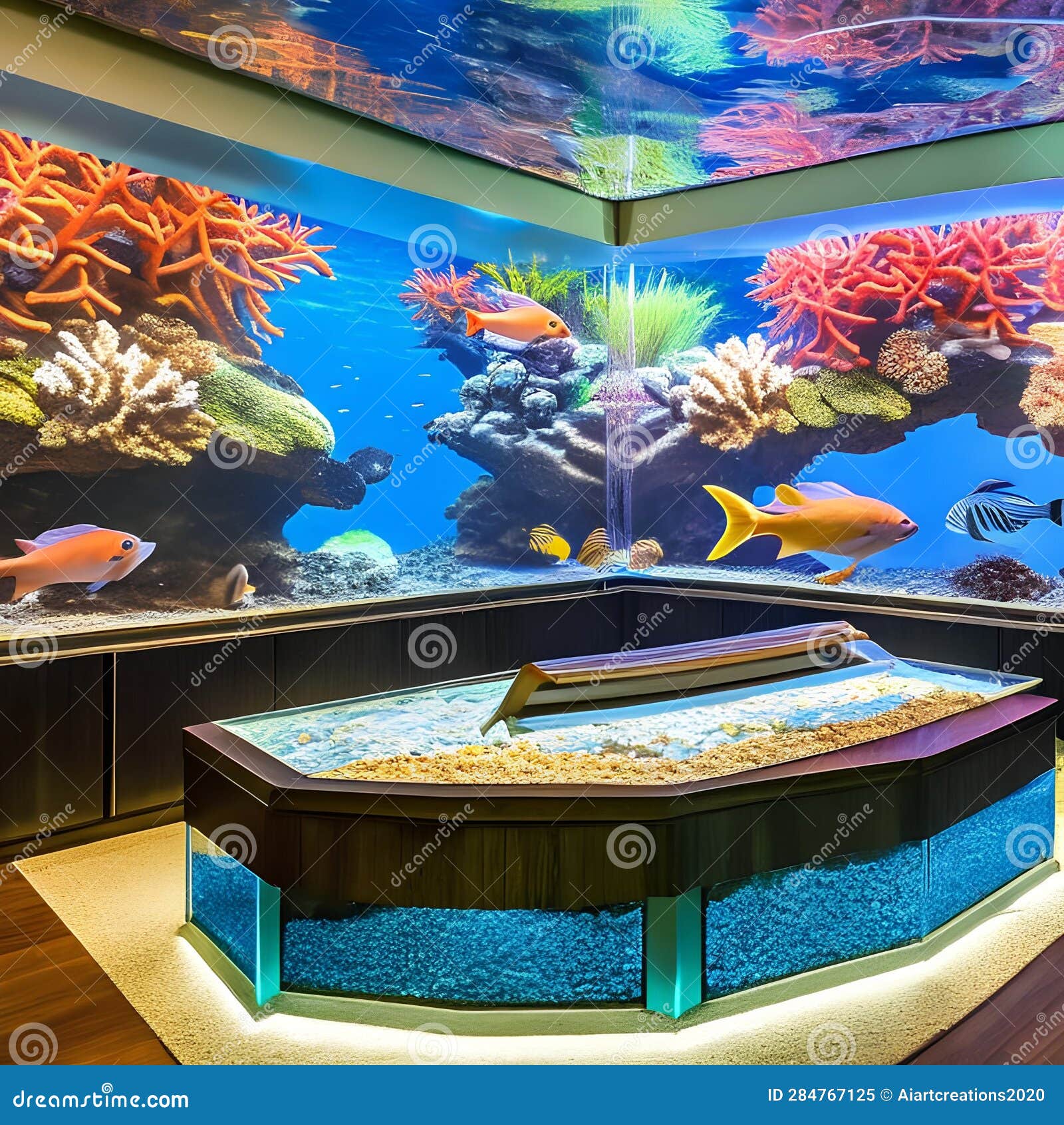 An Underwater-themed Aquarium Room with Floor-to-ceiling Fish