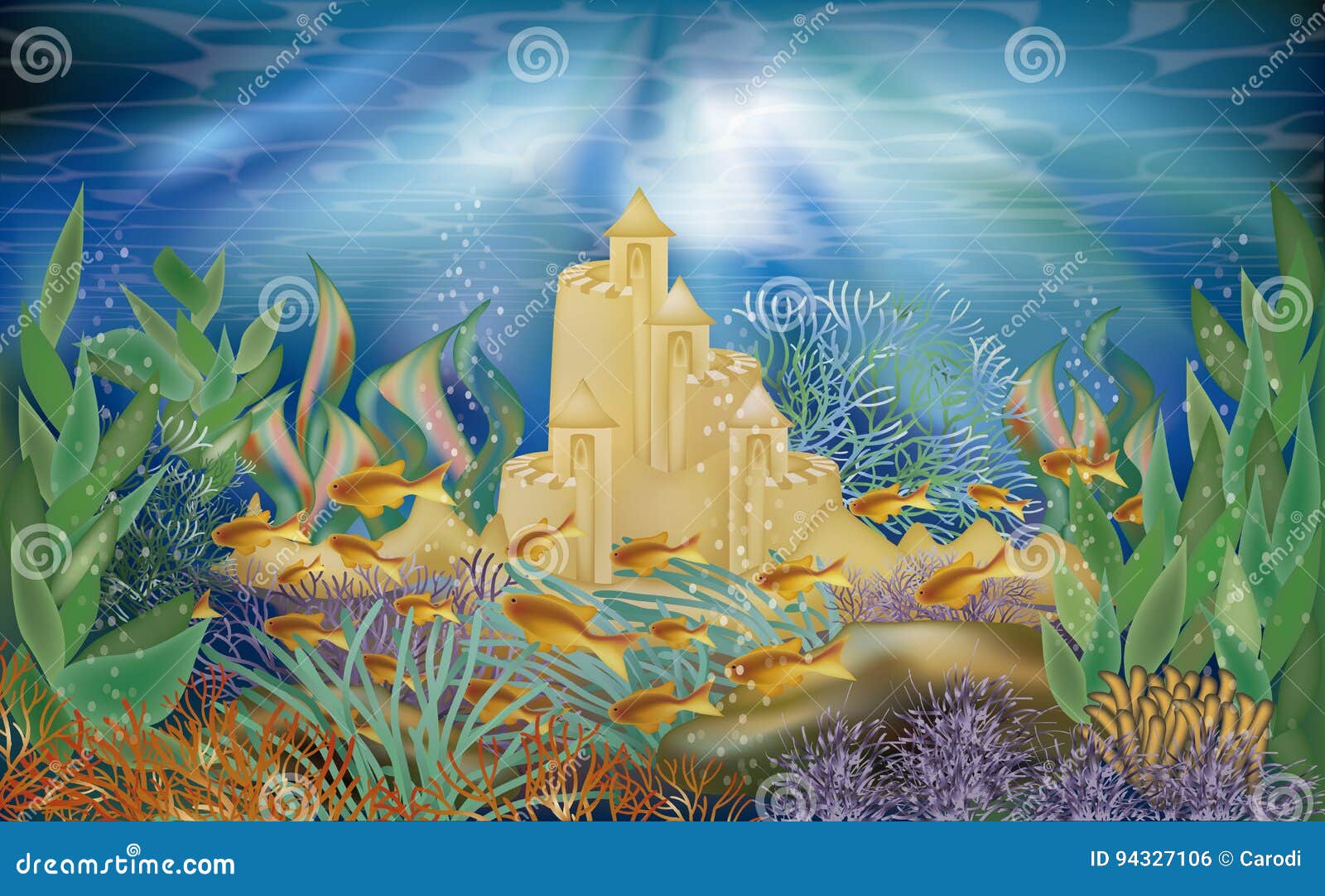Underwater Tropical Wallpaper with Sand Castle Stock Vector