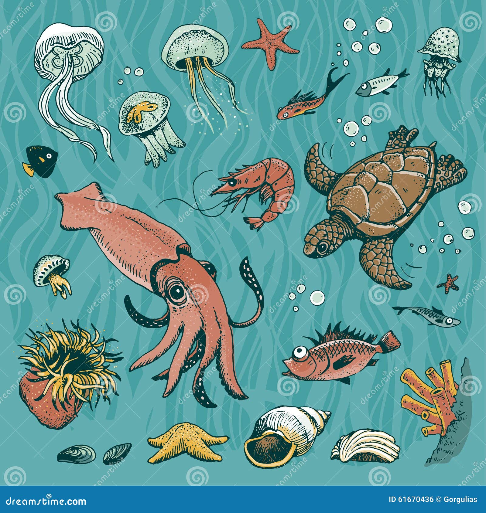 Underwater vector set stock vector. Illustration of drawing - 61670436