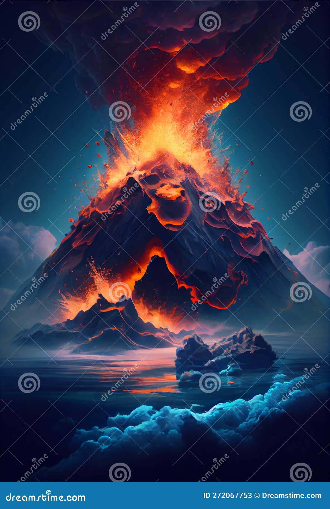 Underwater Volcano Eruption, Creating Huge Waves. AI Generated Stock