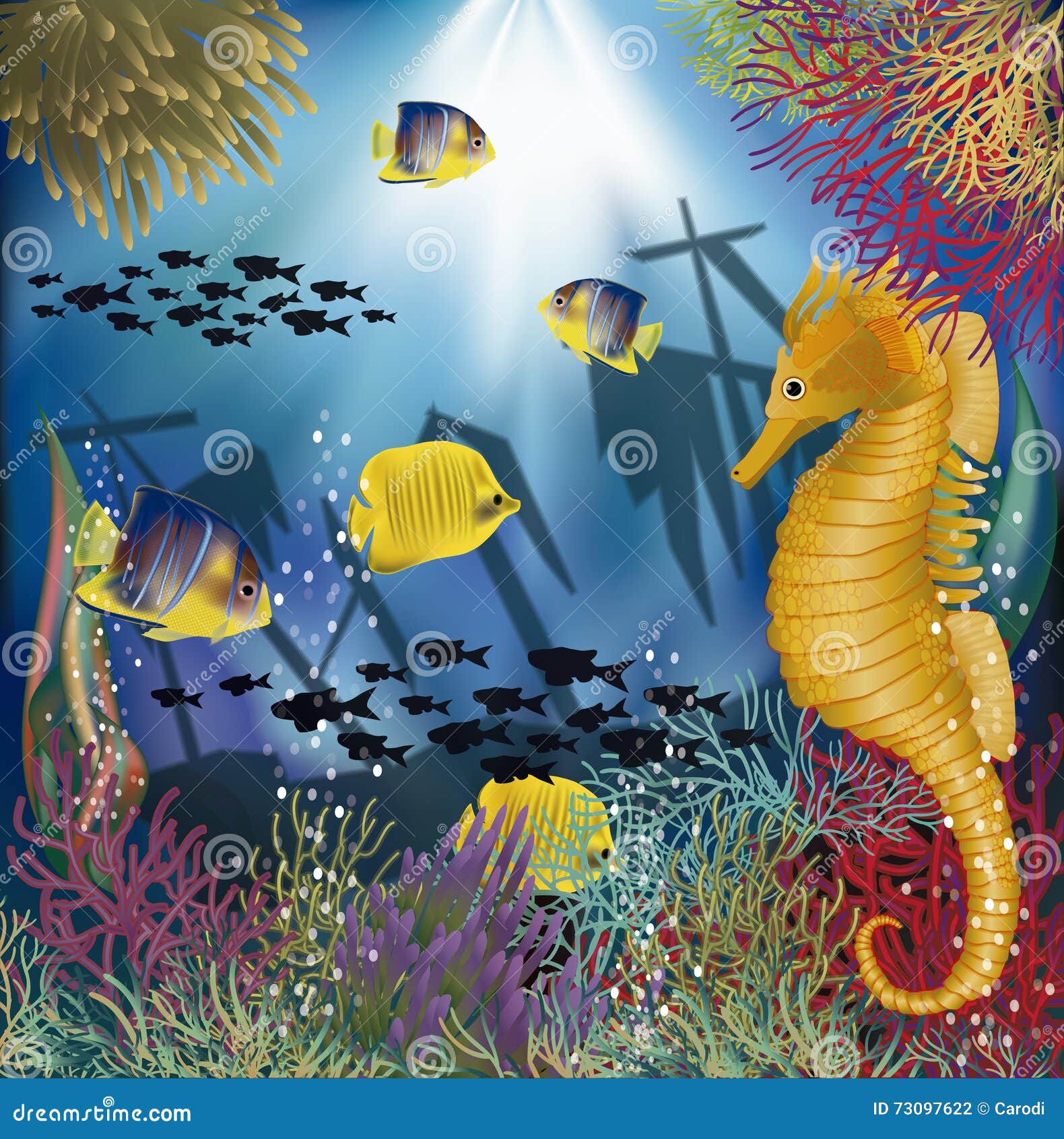 Underwater Wallpaper with Tropical Fish Stock Illustration