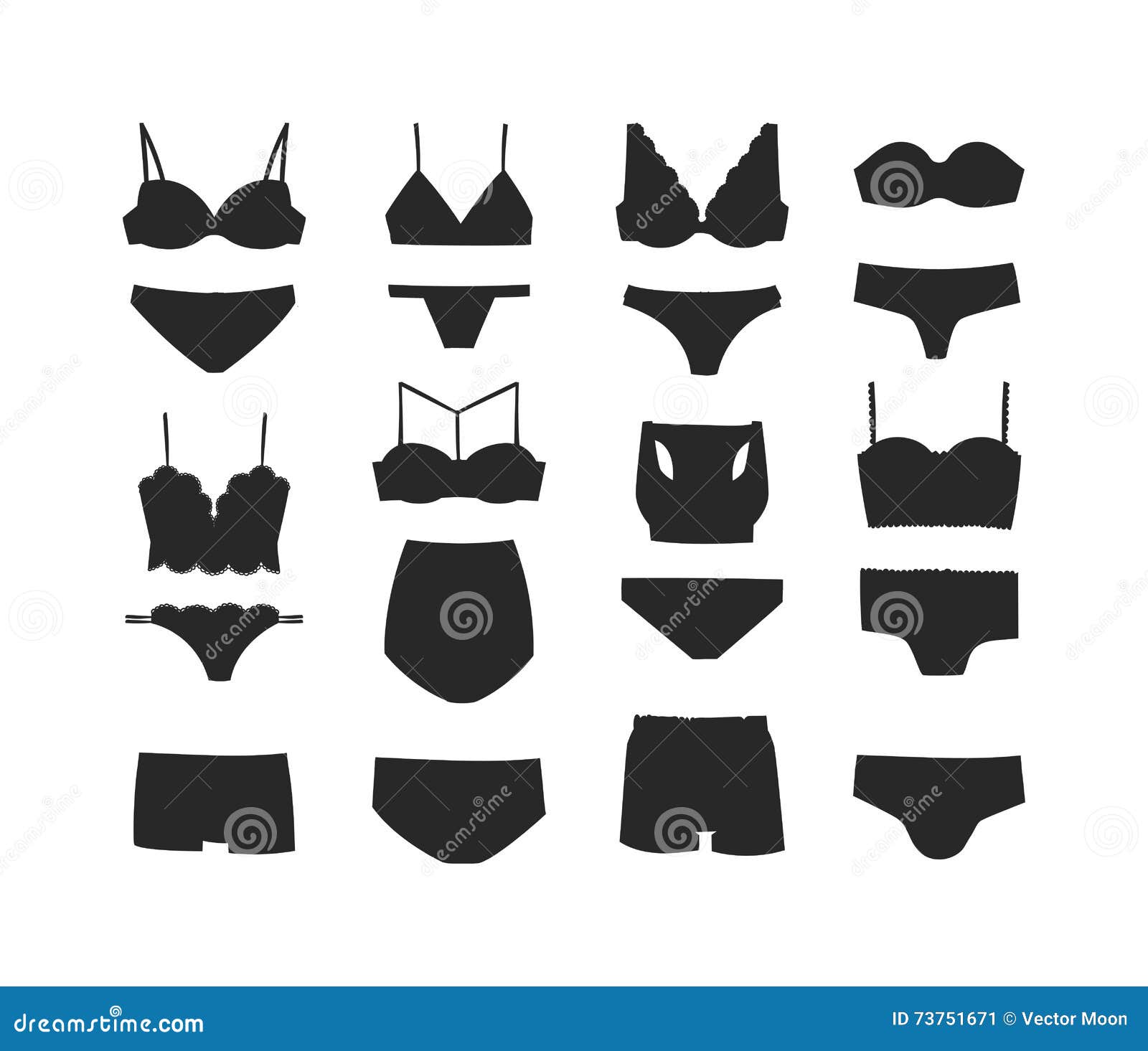 Underwear Black Silhouette Isolated Vector Set. Stock Vector - Illustration  of elegance, dress: 73751671