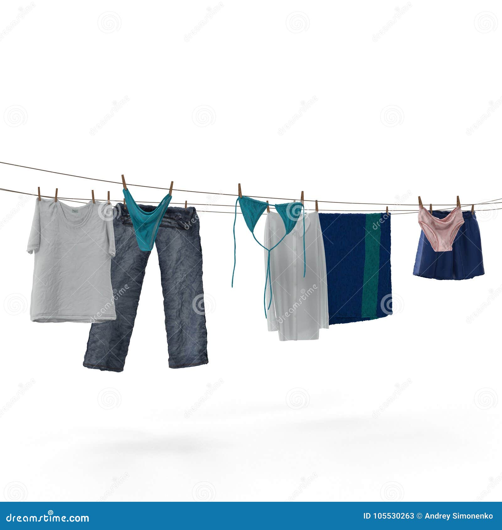 Underwear Drying On A Rope Isolated On White. 3D Illustration Stock ...