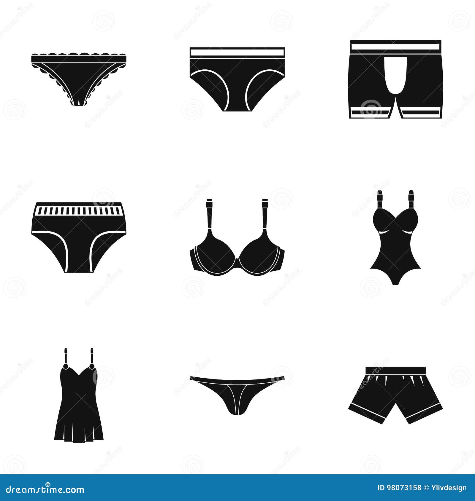 Underwear Icon Set, Simple Style Stock Vector Illustration of shape