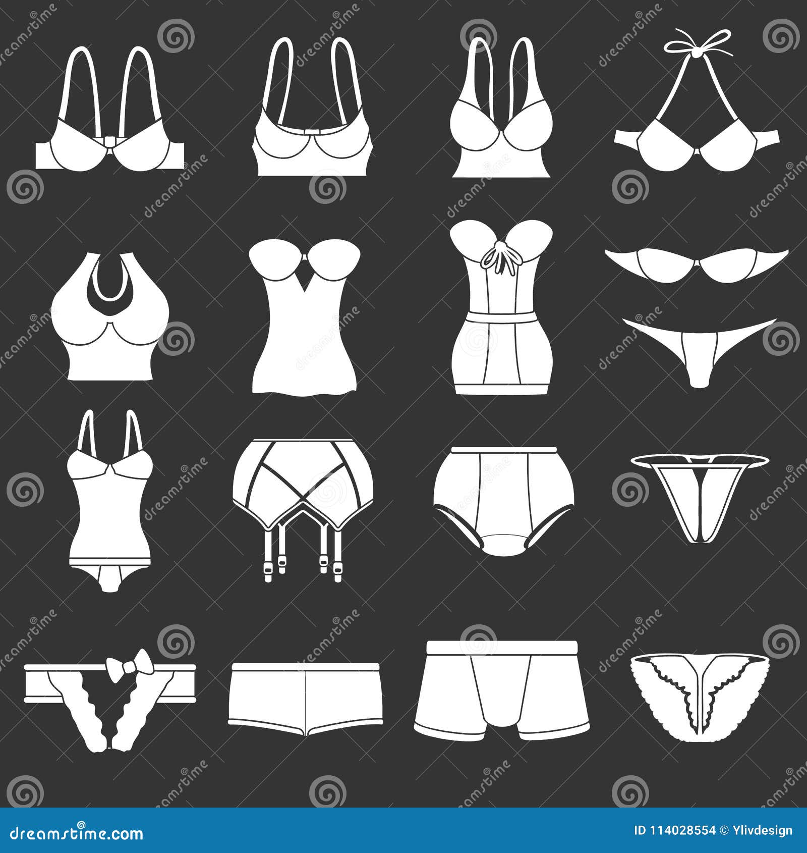 Underwear Icons Set Grey Vector Stock Vector - Illustration of bustier ...