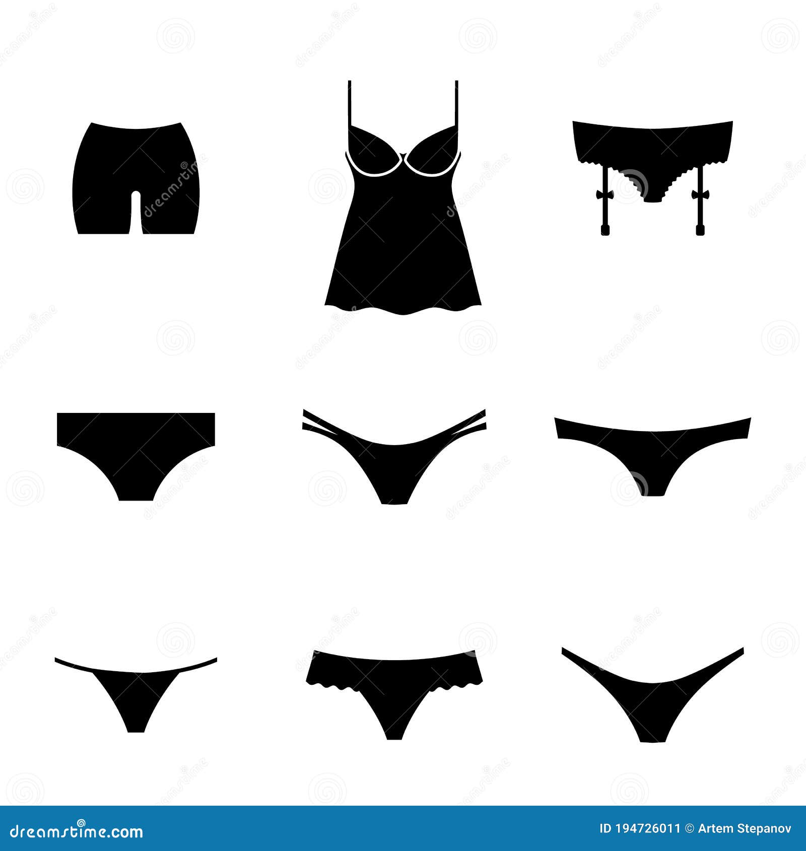 Underwear, Lingerie Signs, Negligee Symbols, Panties Silhouettes Stock  Vector - Illustration of belt, passion: 194726011