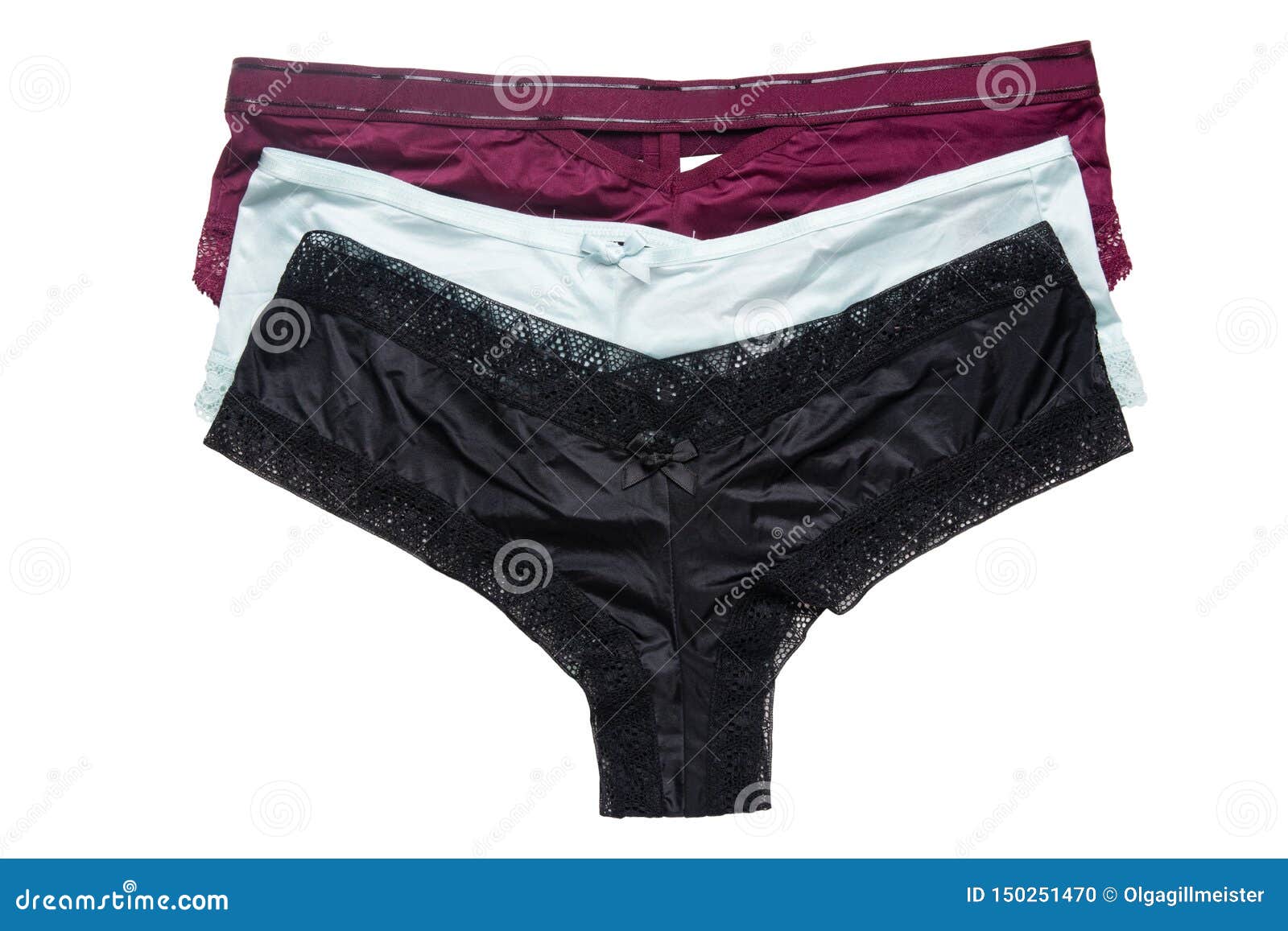 Underwear Woman Isolated. Close-up of Luxurious Elegant Black, Light Blue  and Pink Satin Lacy Thongs Panties Isolated on a White Stock Photo - Image  of ladies, blue: 150251470