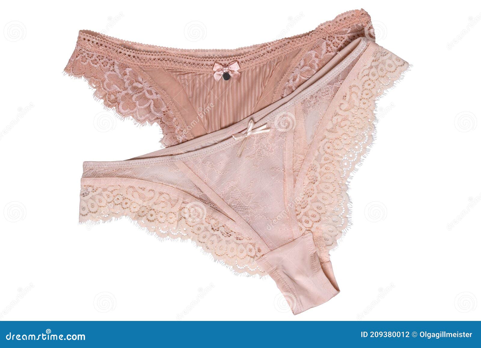 Underwear Woman Isolated. Close-up of Two Luxurious Elegant Beige