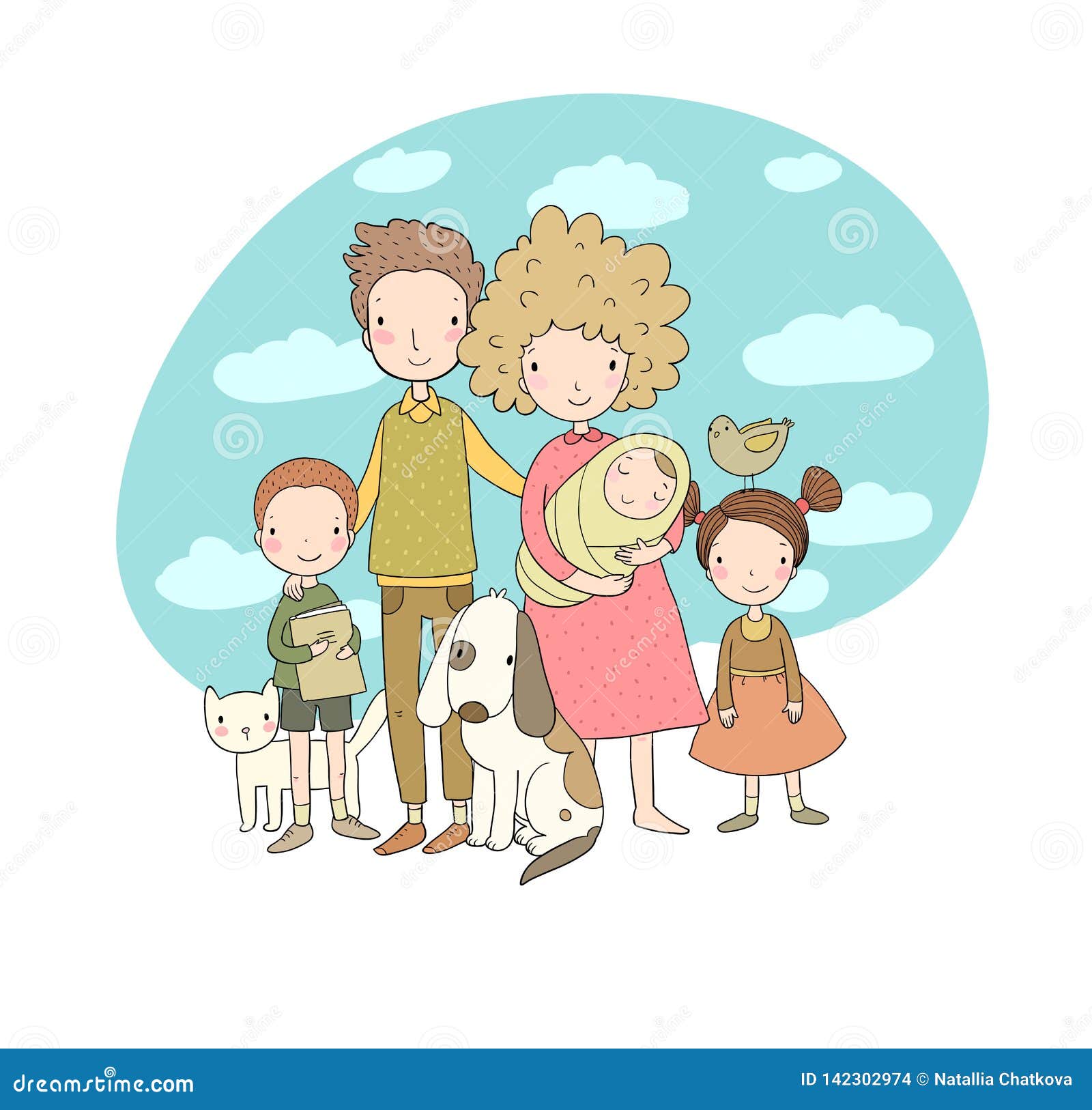 Une Famille Heureuse Parents Avec Des Enfants Papa Maman