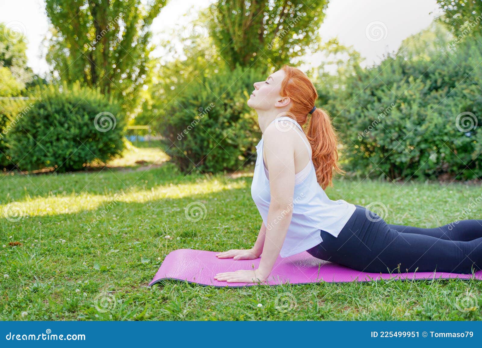 Jeune Femme Adulte En Tenue De Sport Faisant Du Yoga Dans Le Parc