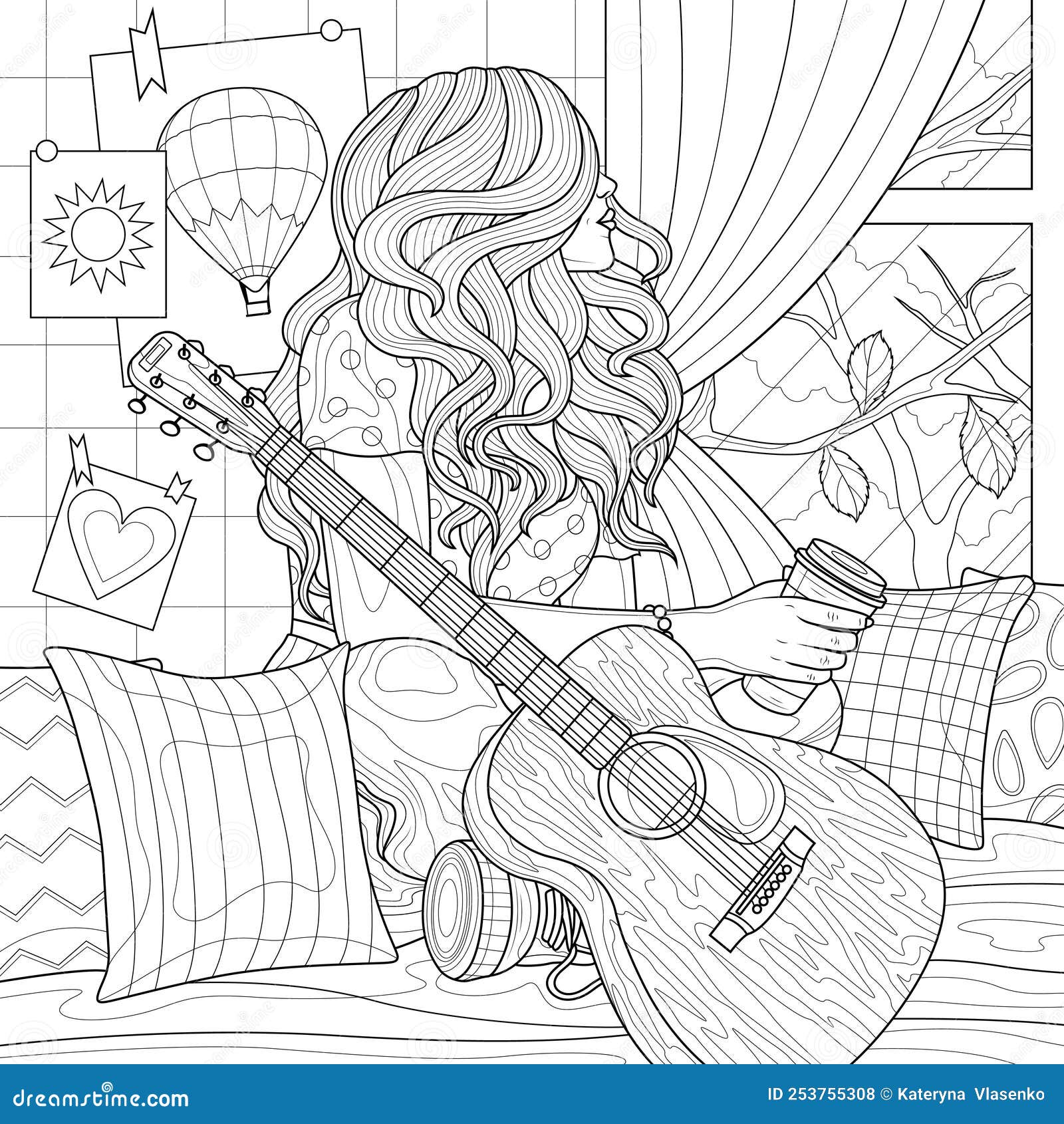 Livre De Coloriage De Guitare électrique Pour Le Vecteur D'adultes