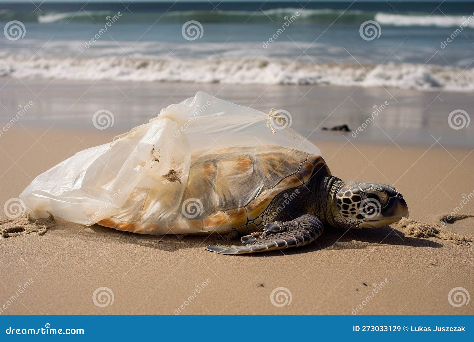 Tortue Piégée Dans Des Déchets Plastiques Flottant Dans La