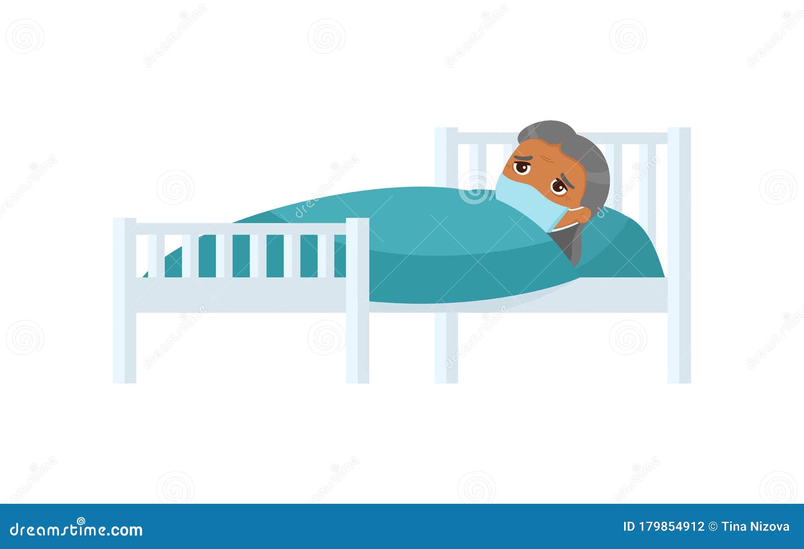 Une Vieille Indienne Malade Avec Masque Medical Dans Un Lit D Hopital Illustration Vectorielle A Plat Illustration Stock Illustration Du Dessin Fievre