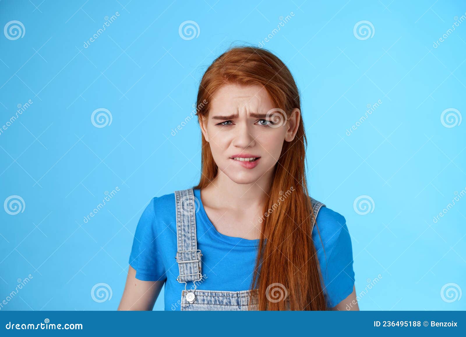 Pity Uneasy Redhead Girl Pull Sad Face Quivering Lip Upset Begging