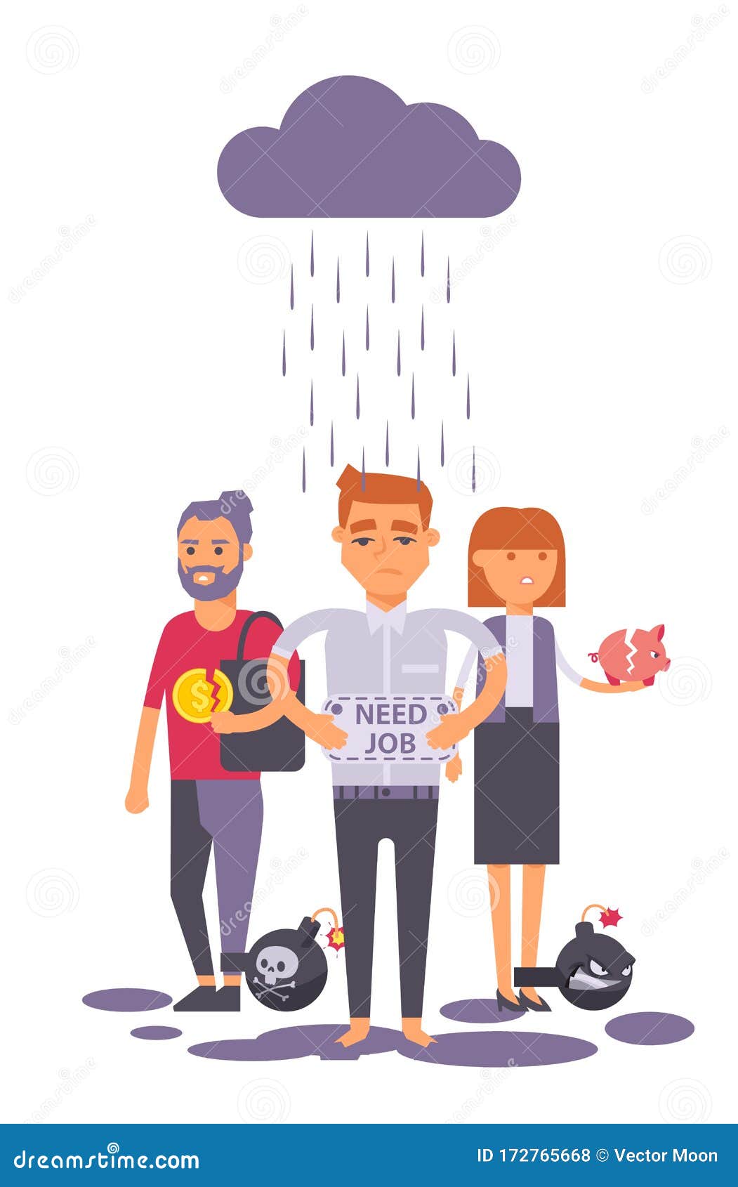 Unemployed Businessman with I Need Job Sign Vector Illustration.  Unemployment Crisis for Employee People Cartoon Stock Vector - Illustration  of fired, frustration: 172765668