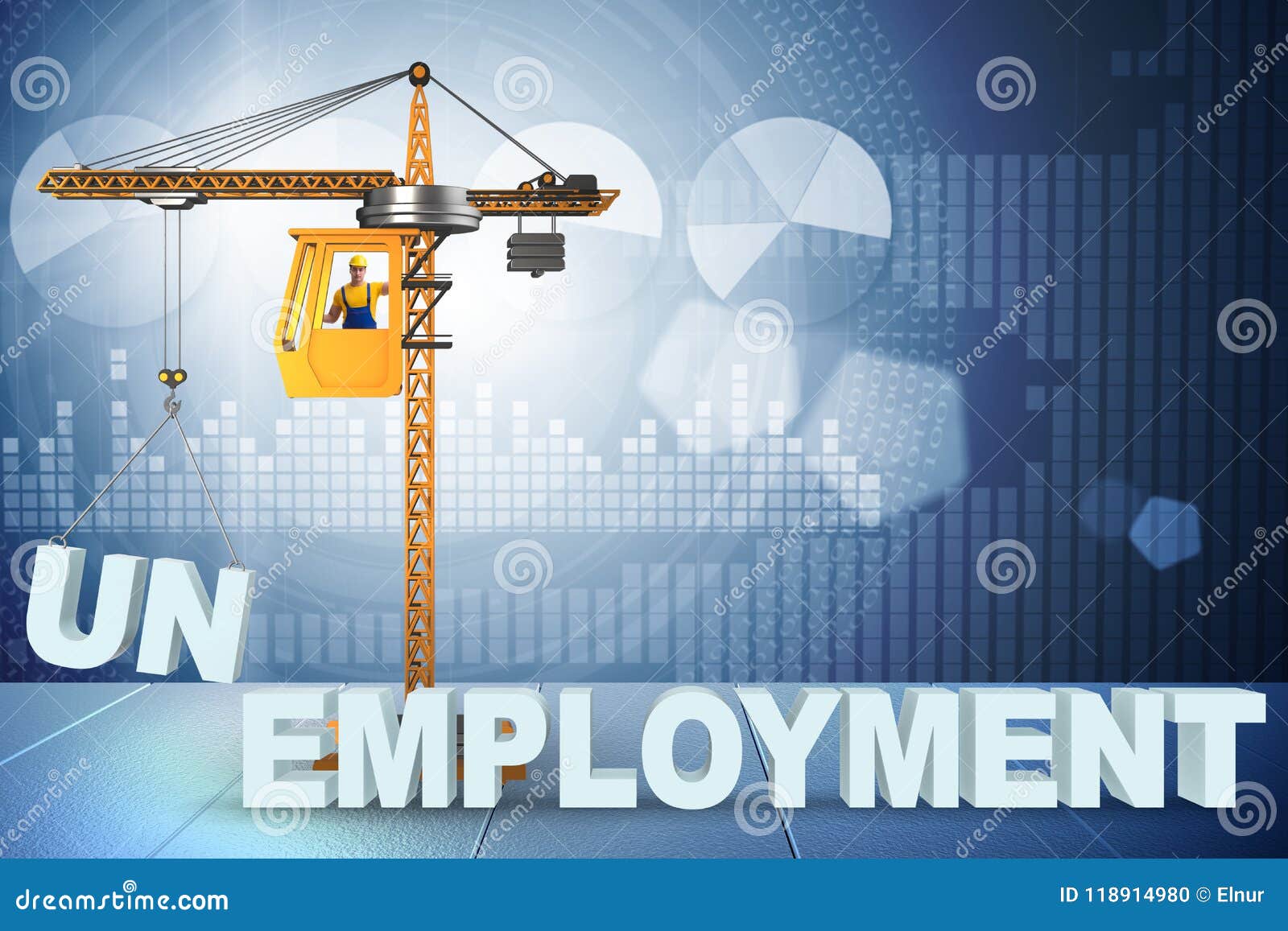 The Unemployment Concept with Crane Lifting Letters Stock Illustration