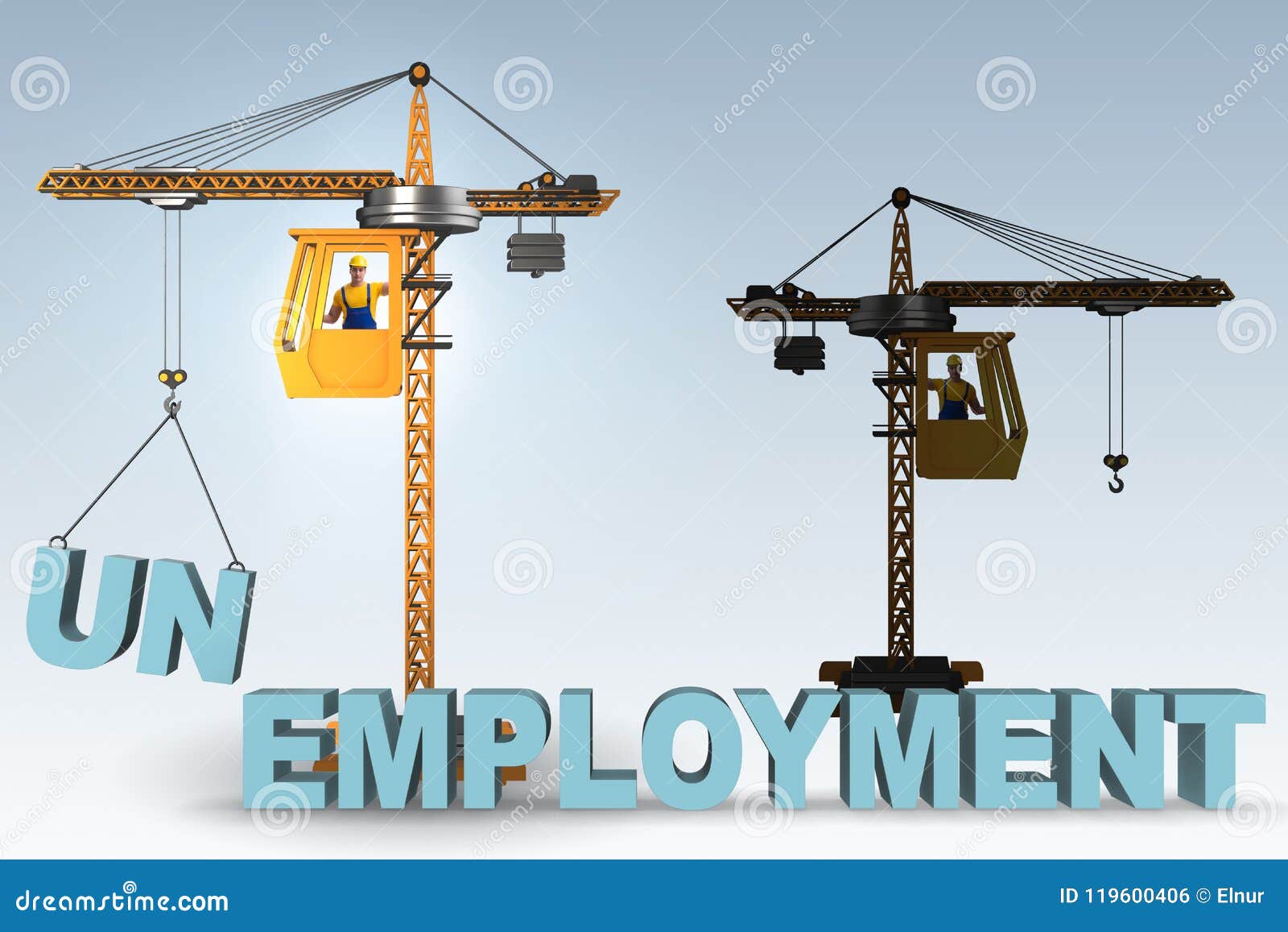The Unemployment Concept with Crane Lifting Letters Stock Photo Image