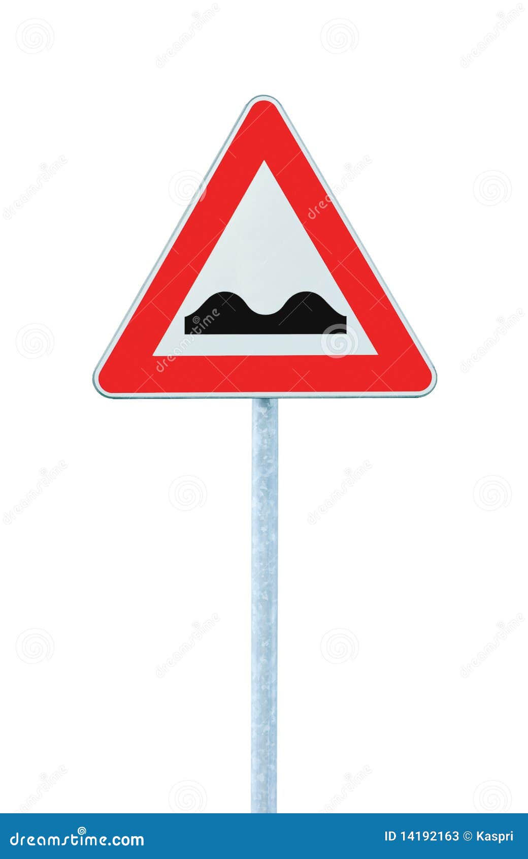 uneven road sign with pole  on white