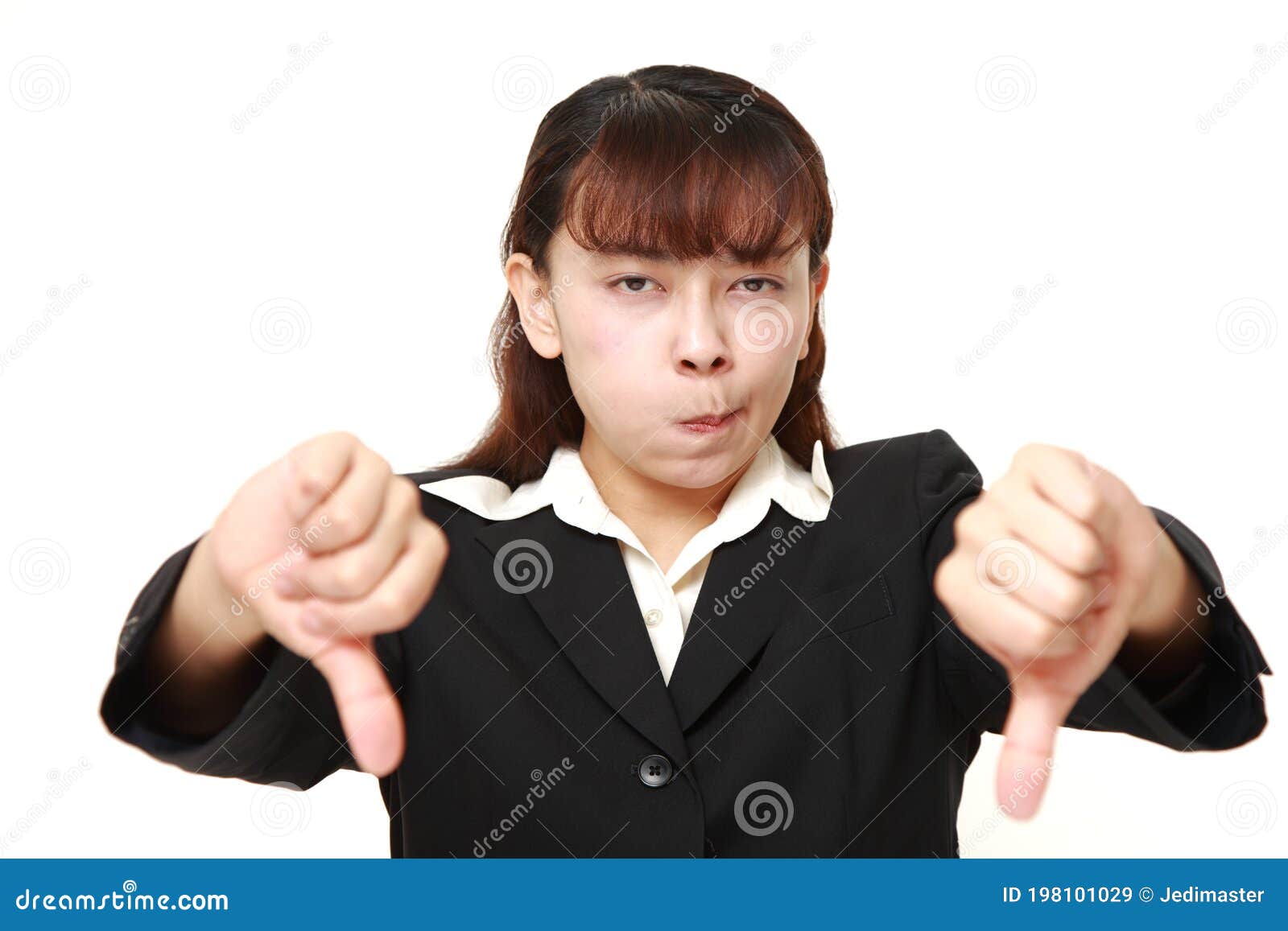 Im An Unfashionable Lady But Unfashionable Asian Businesswoman with Thumbs Down Gesture Stock Image