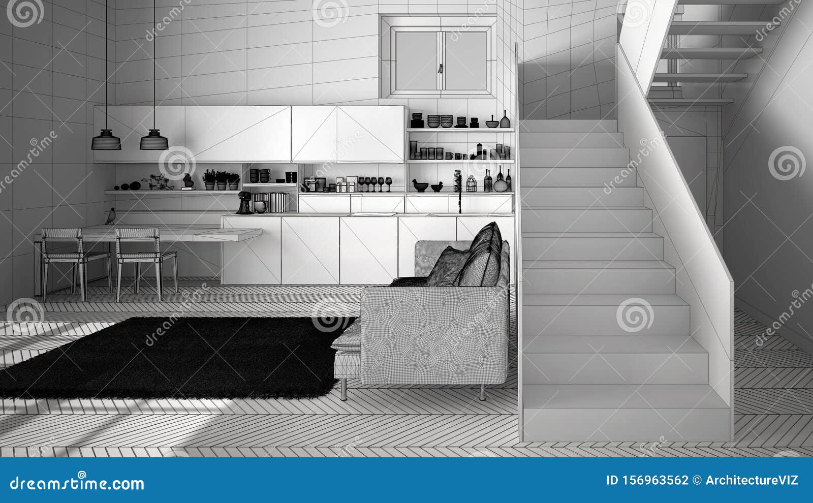 Modern Kitchen With Stairs - Space Saving Kitchen Under Staircase