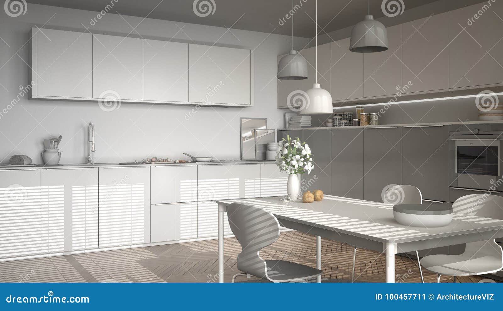 Unfinished Project of Modern Kitchen with Table and Chairs, Herr Stock